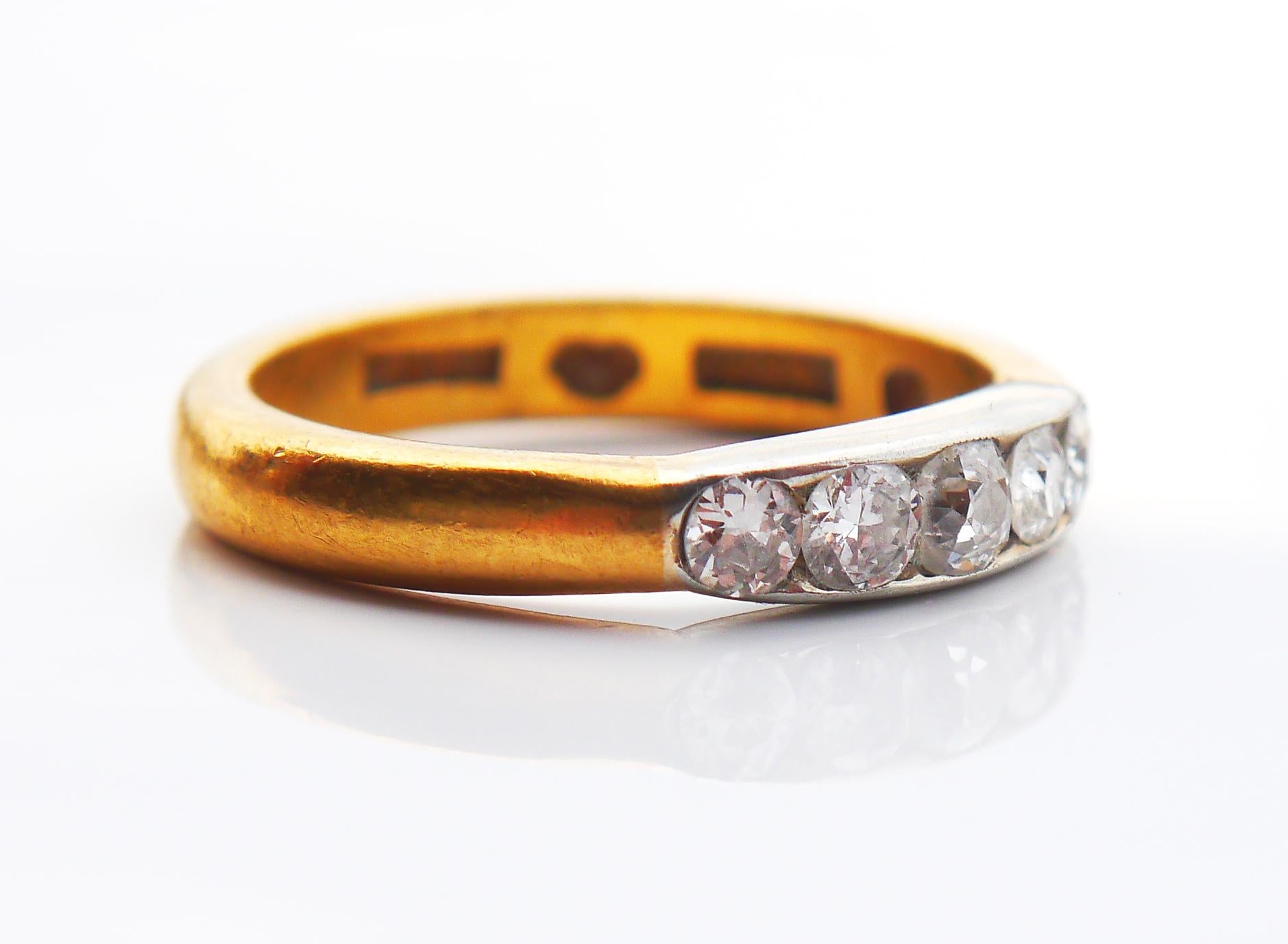 Art déco 1941 Nordic Channel Ring natural 0.9 ctw Diamonds solid 23K Gold ØUS 7.25 /6gr en vente