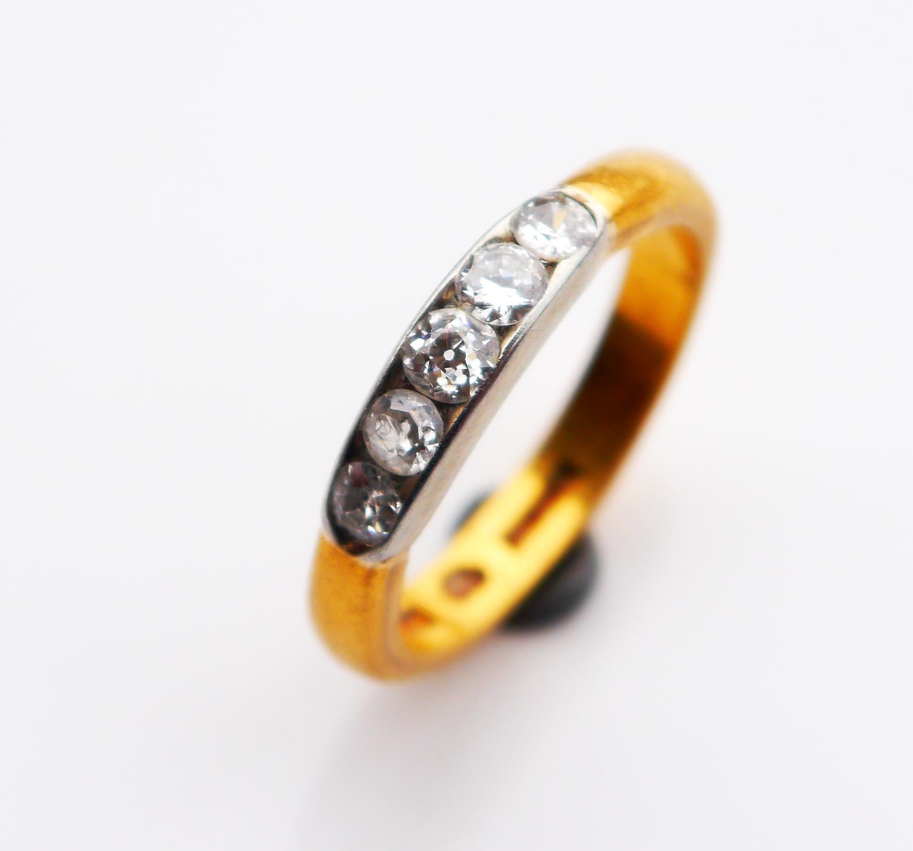 Taille vieille Europe 1941 Nordic Channel Ring natural 0.9 ctw Diamonds solid 23K Gold ØUS 7.25 /6gr en vente