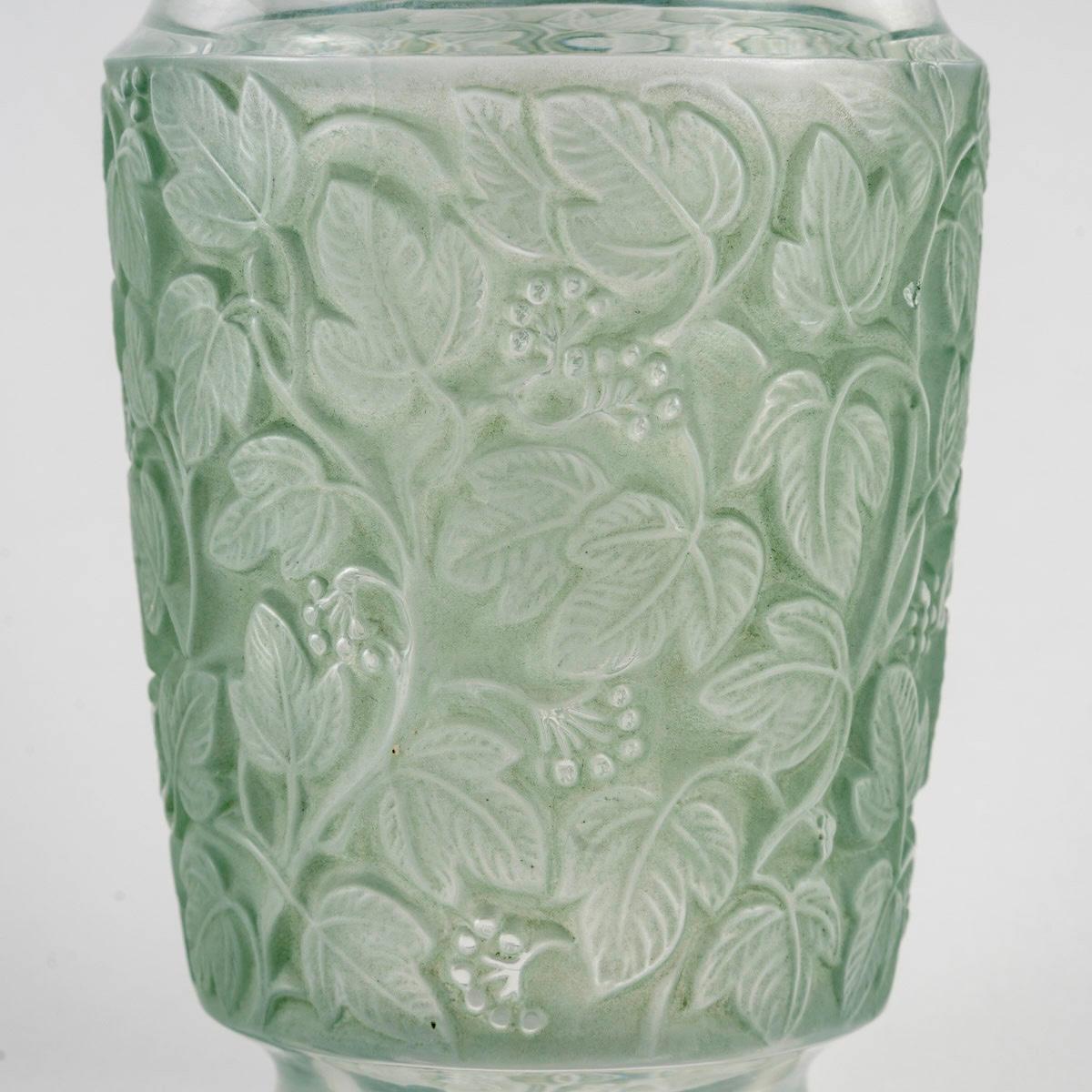 Art Deco 1941 René Lalique Vase Deauville Glass with Green Patina For Sale