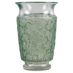 Antique 1941 René Lalique Vase Deauville Glass with Green Patina