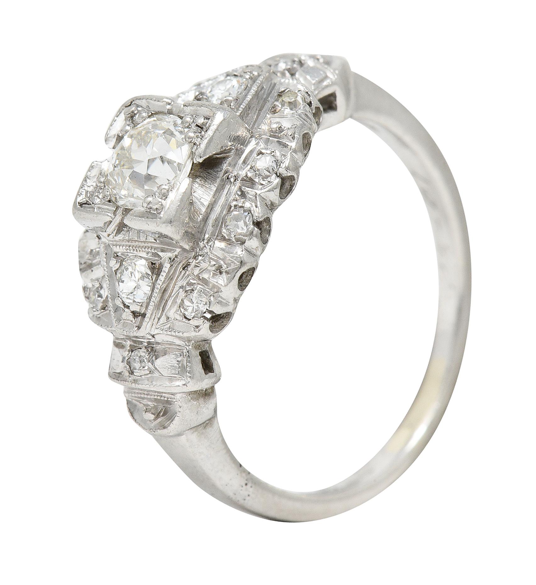 Women's or Men's 1941, Retro 0.60 Carat Diamond Platinum Vintage Princess Fishtail Band Ring