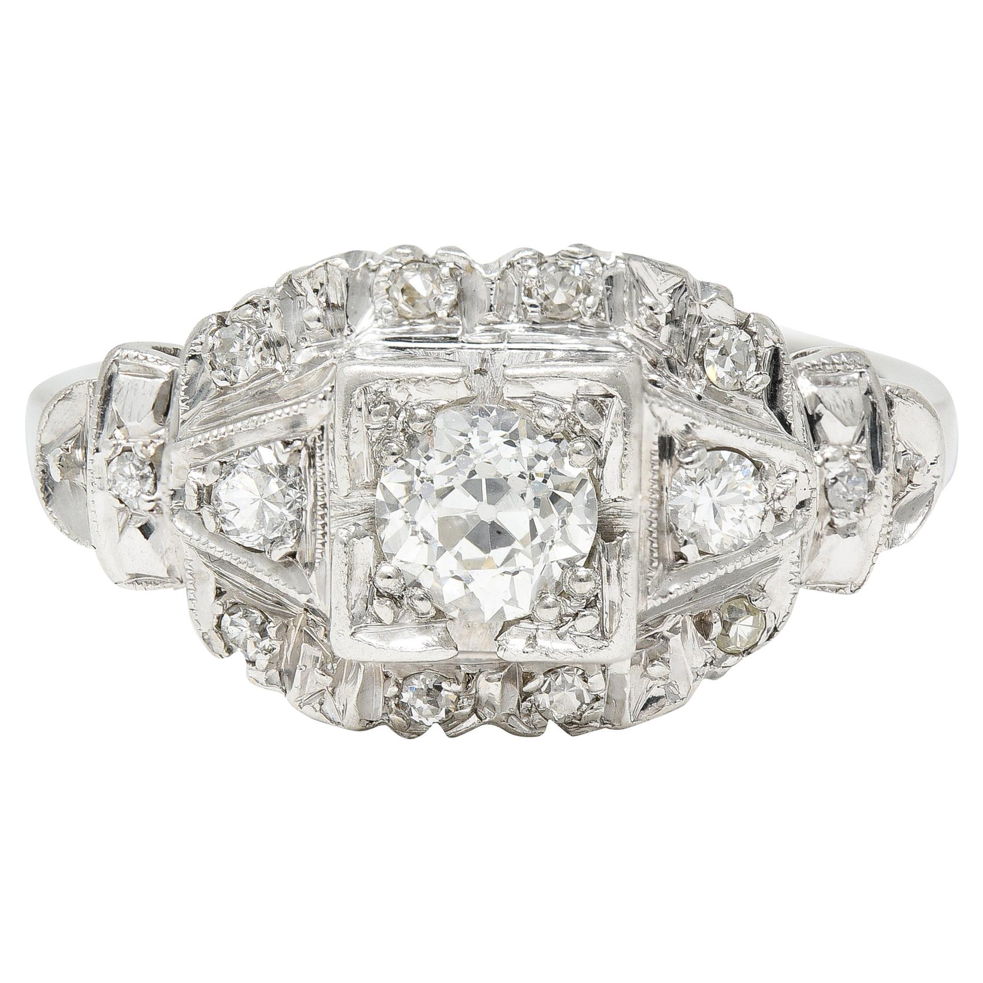 1941, Retro 0.60 Carat Diamond Platinum Vintage Princess Fishtail Band Ring