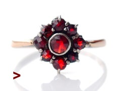 1941 Ring Red Garnet solid 18K Rose Gold Silver Ø 5US/ 1.3gr