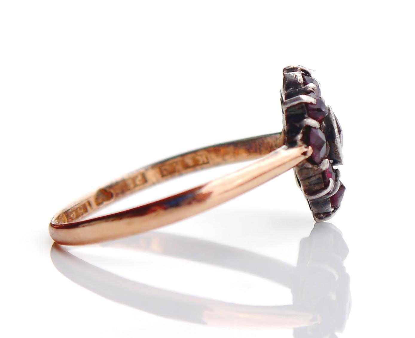 Rose Cut 1941 Ring Red Garnet solid 18K Rose Gold Silver Ø 5US/ 1.3gr For Sale