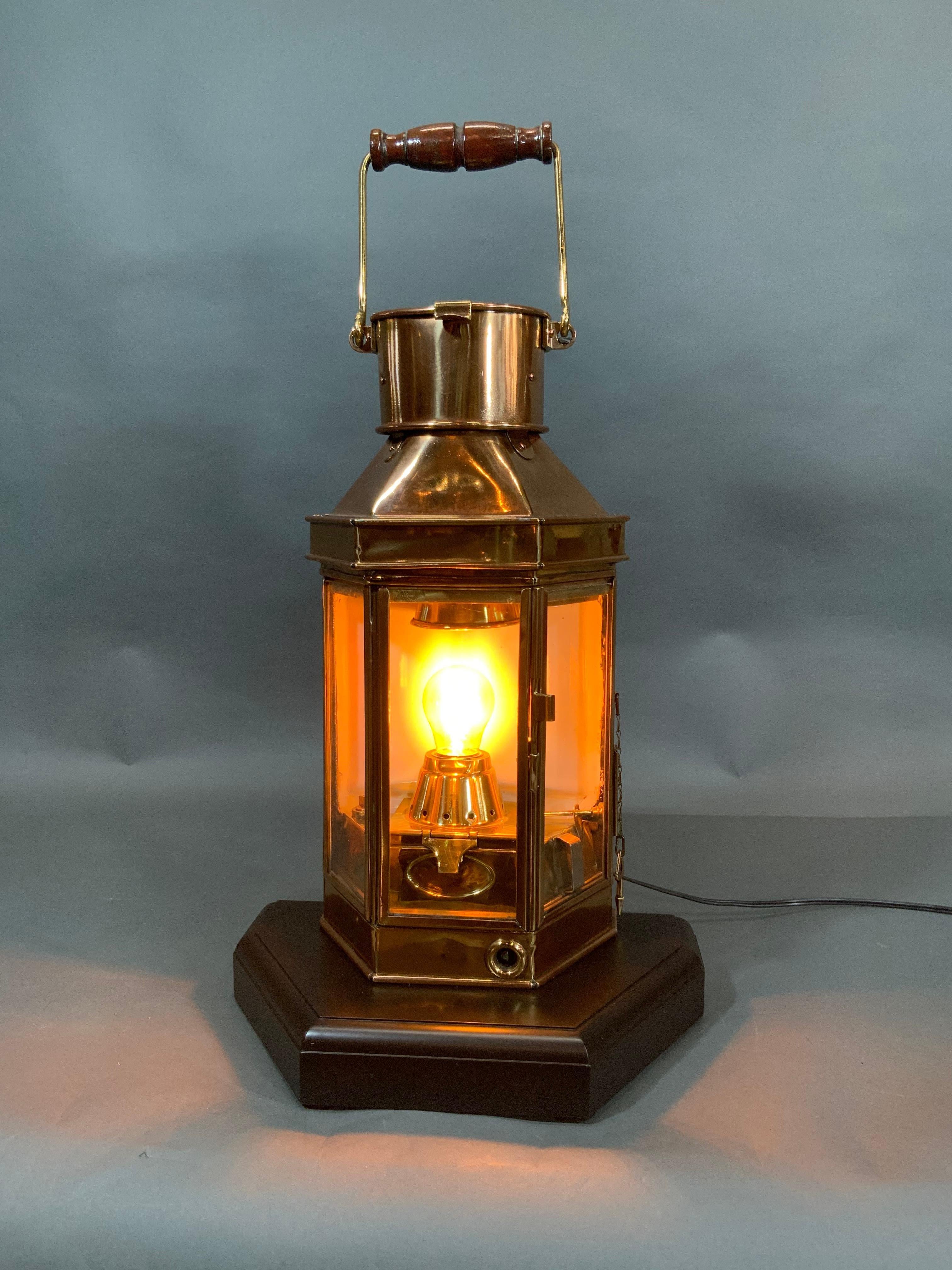 1941 Solid Brass Yacht Cabin Lantern In Good Condition For Sale In Norwell, MA