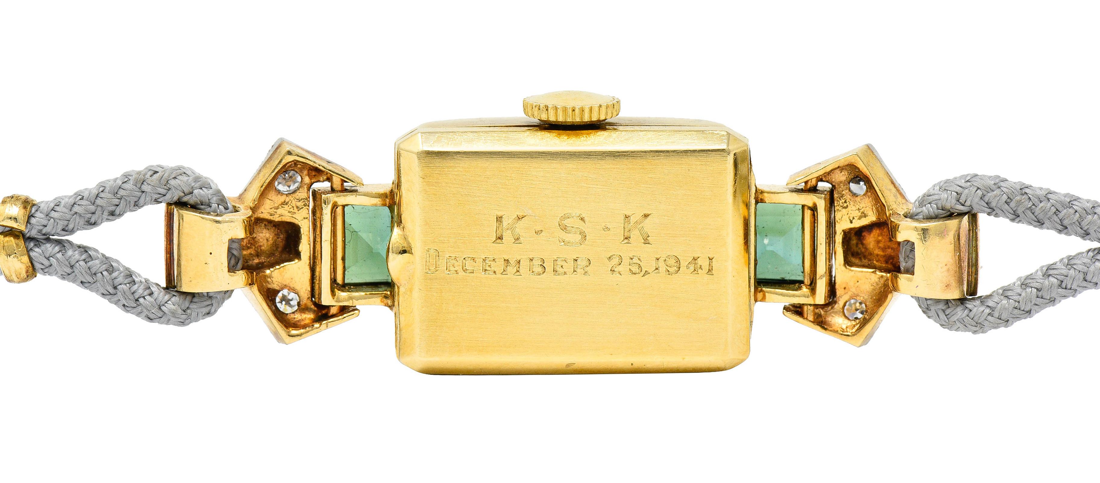 1941 Tiffany & Co. Green Tourmaline Diamond Platinum-Topped 14 Karat Gold Watch 5