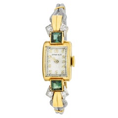 1941 Tiffany & Co. Green Tourmaline Diamond Platinum-Topped 14 Karat Gold Watch 