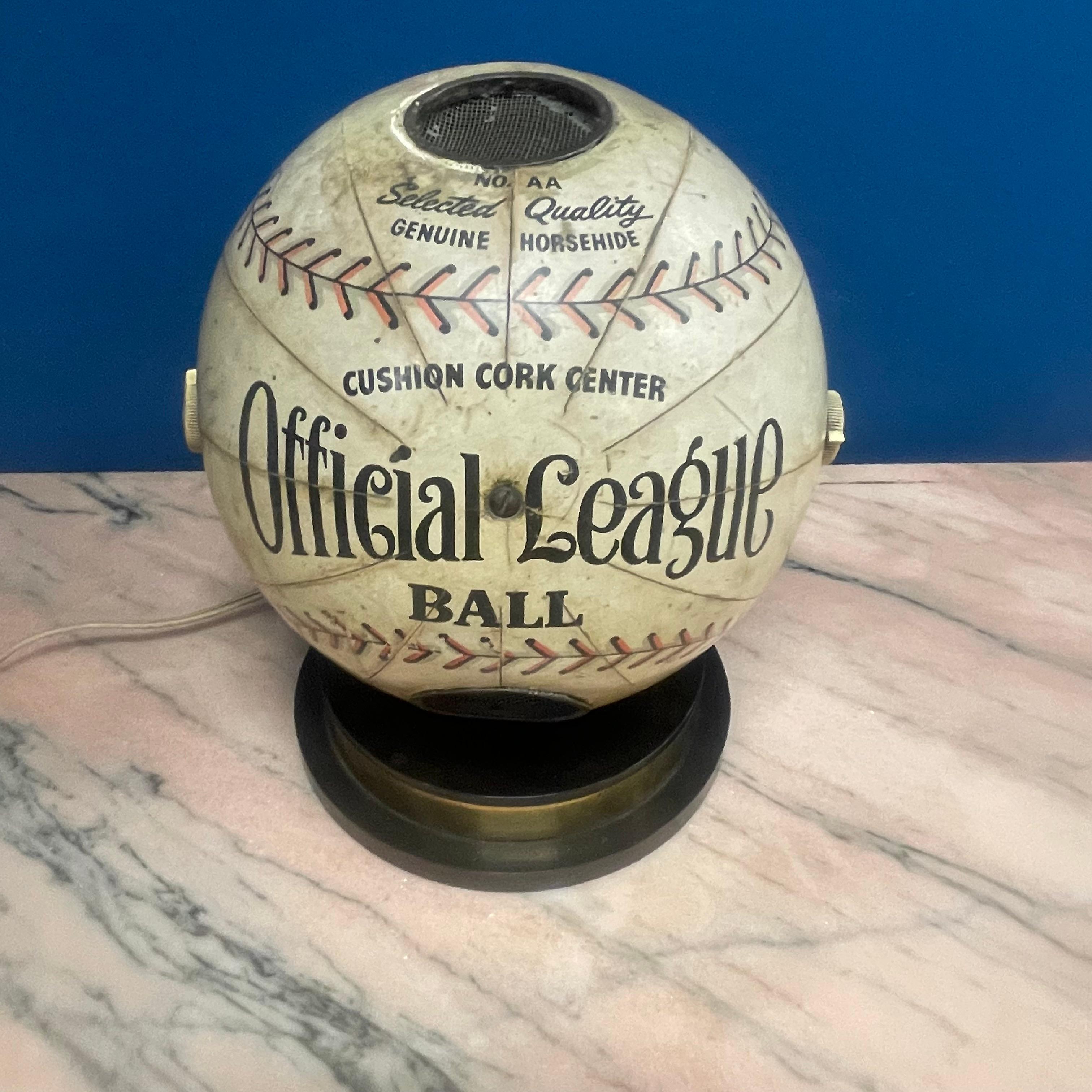 This fantastic novelty item is reminiscent of a time when radio was king and radio broadcasts were the most popular way for fans to follow Major League Baseball across the country. Eight-inch in diameter baseball-shaped radio is constructed of heavy