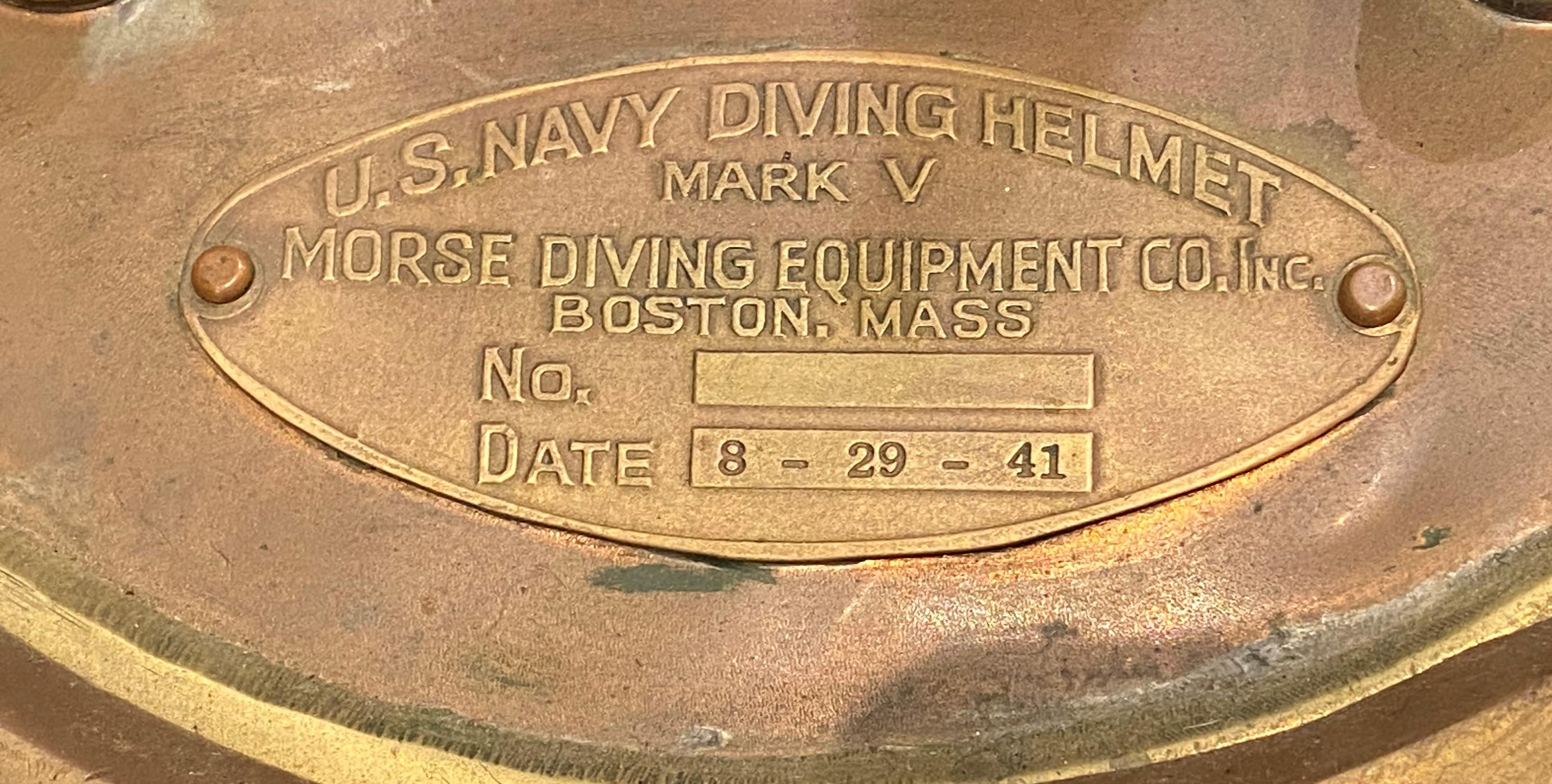 1941 US Navy Replica Diving Helmet Mark V, with Custom Wooden Stand 1
