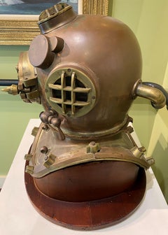 1941 US Navy Replica Diving Helmet Mark V, with Custom Wooden Stand