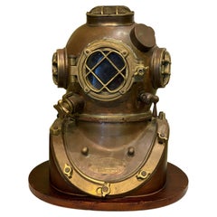 Used 1941 US Navy Replica Diving Helmet Mark V, with Custom Wooden Stand