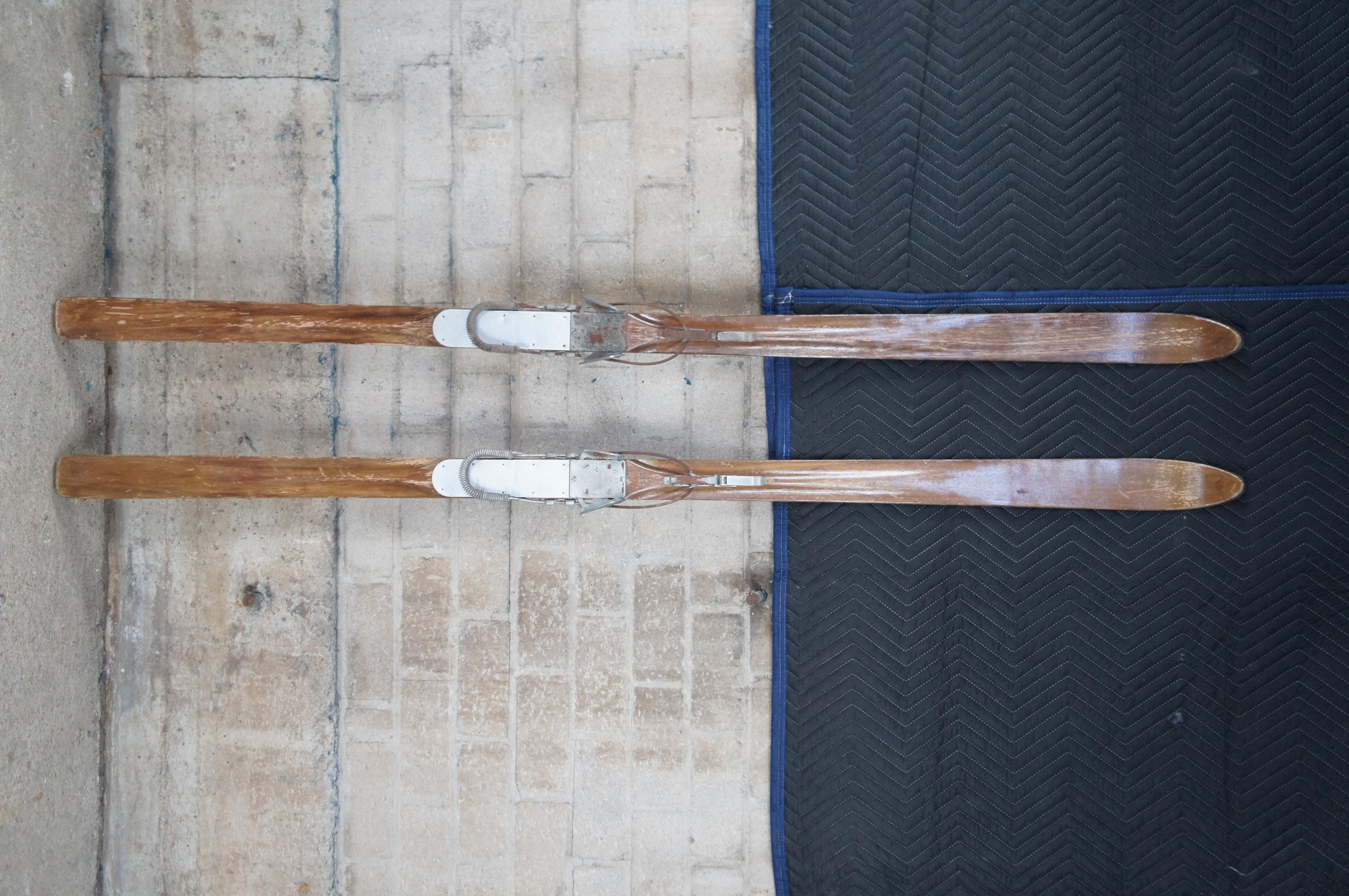 North American 1942 Antique RMC Paris Wooden Military Cross Country Snow Skis 80
