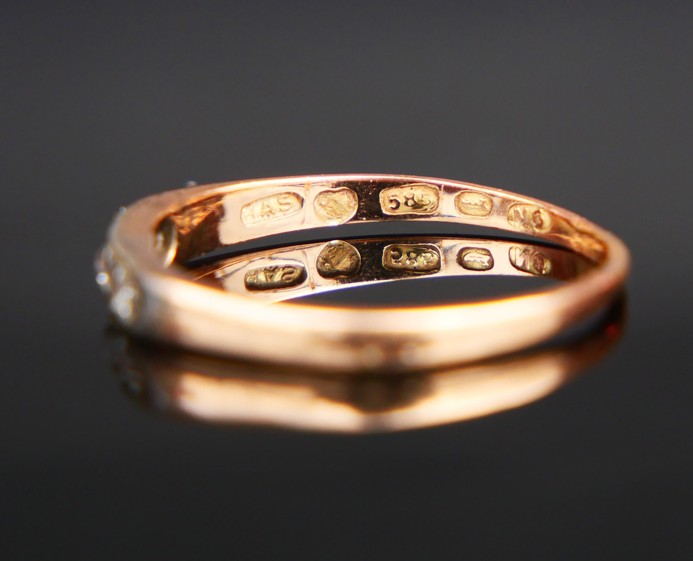 1942 Finish Ring 0.35 ctw. Diamonds solid 14K Rose Gold Silver ØUS 9.5 / 1.8gr For Sale 8