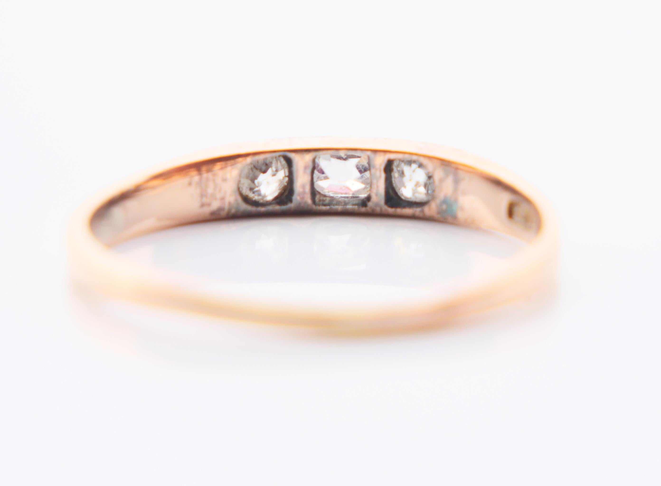 Old European Cut 1942 Finish Ring 0.35 ctw. Diamonds solid 14K Rose Gold Silver ØUS 9.5 / 1.8gr For Sale