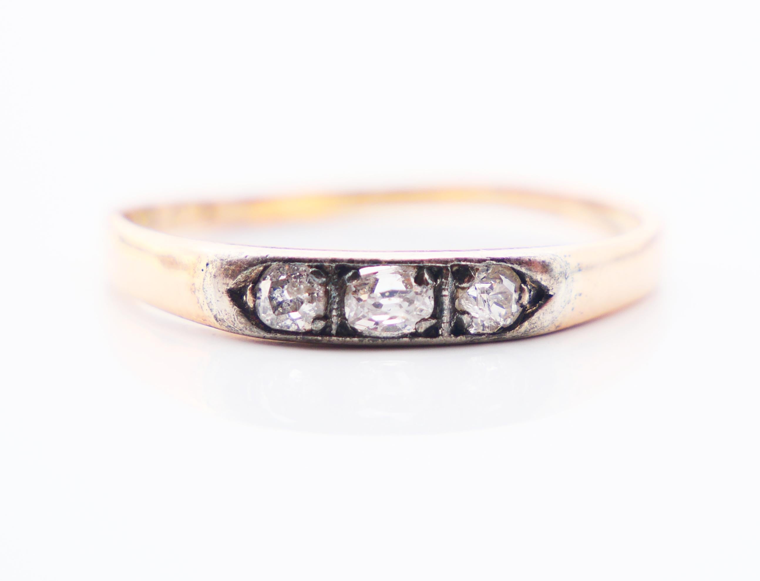 1942 Finish Ring 0.35 ctw. Diamonds solid 14K Rose Gold Silver ØUS 9.5 / 1.8gr For Sale 1