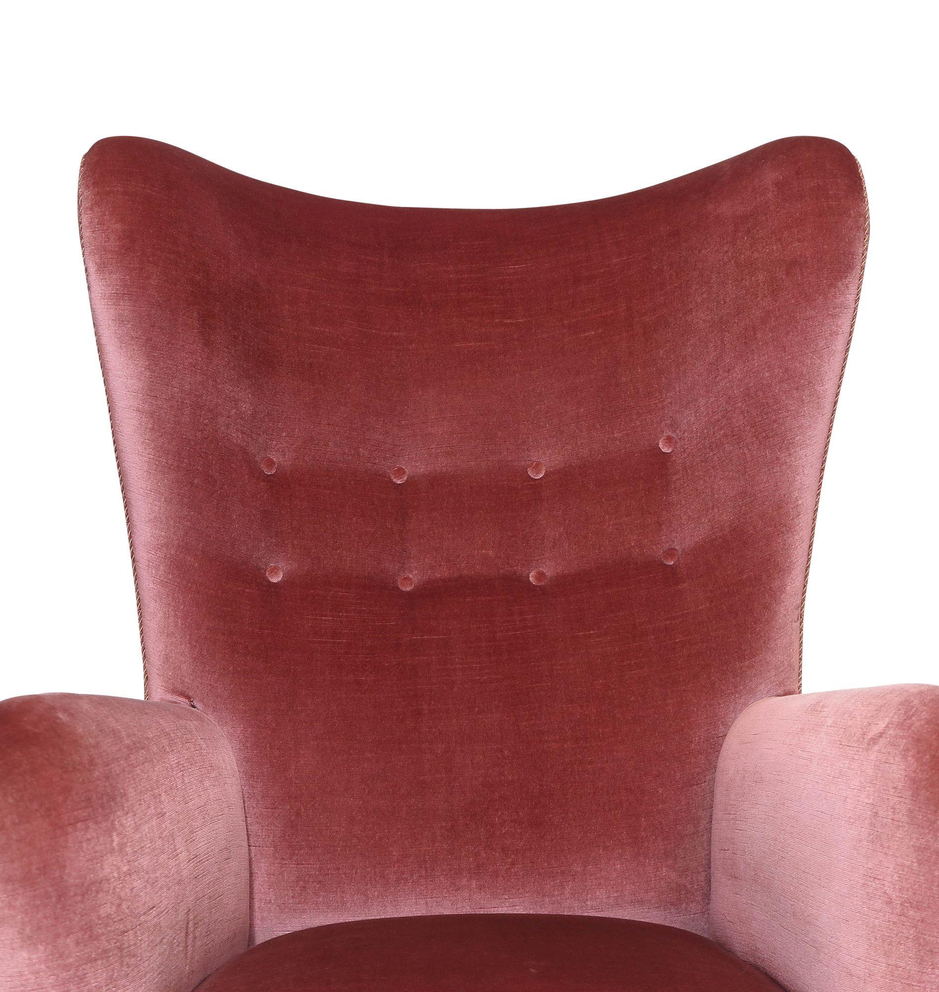Danish 1942 Fritz Hansen High-back Lounge Chair #1672 in Original Mohair For Sale