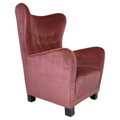 Vintage 1942 Fritz Hansen High-back Lounge Chair #1672 in Original Mohair