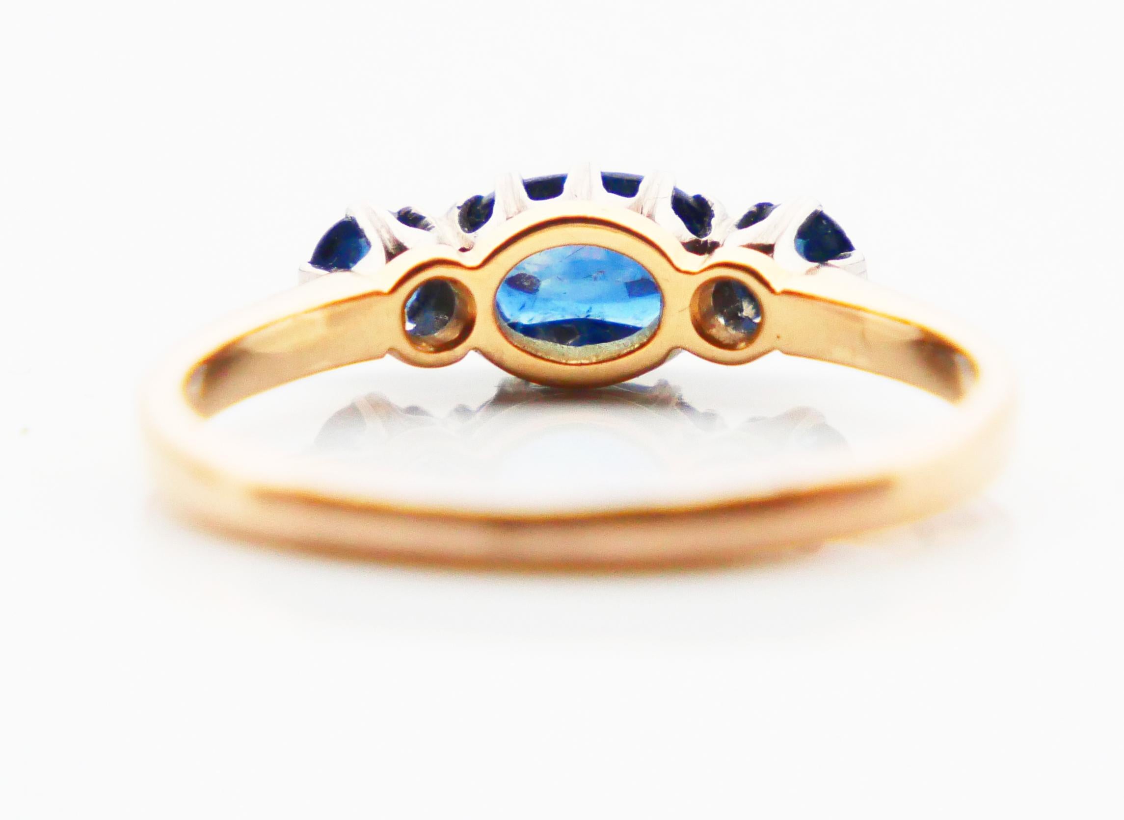 Old European Cut 1942 Nordic Ring 1.3ct Sapphire solid 18K Gold US Ø8 /2.5gr For Sale