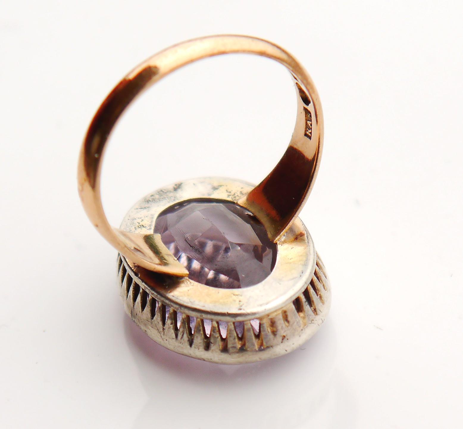 1942 Nordic Ring 9ct Amethyst solid 18K Gold Silver Size Ø 6.5US/6gr For Sale 5