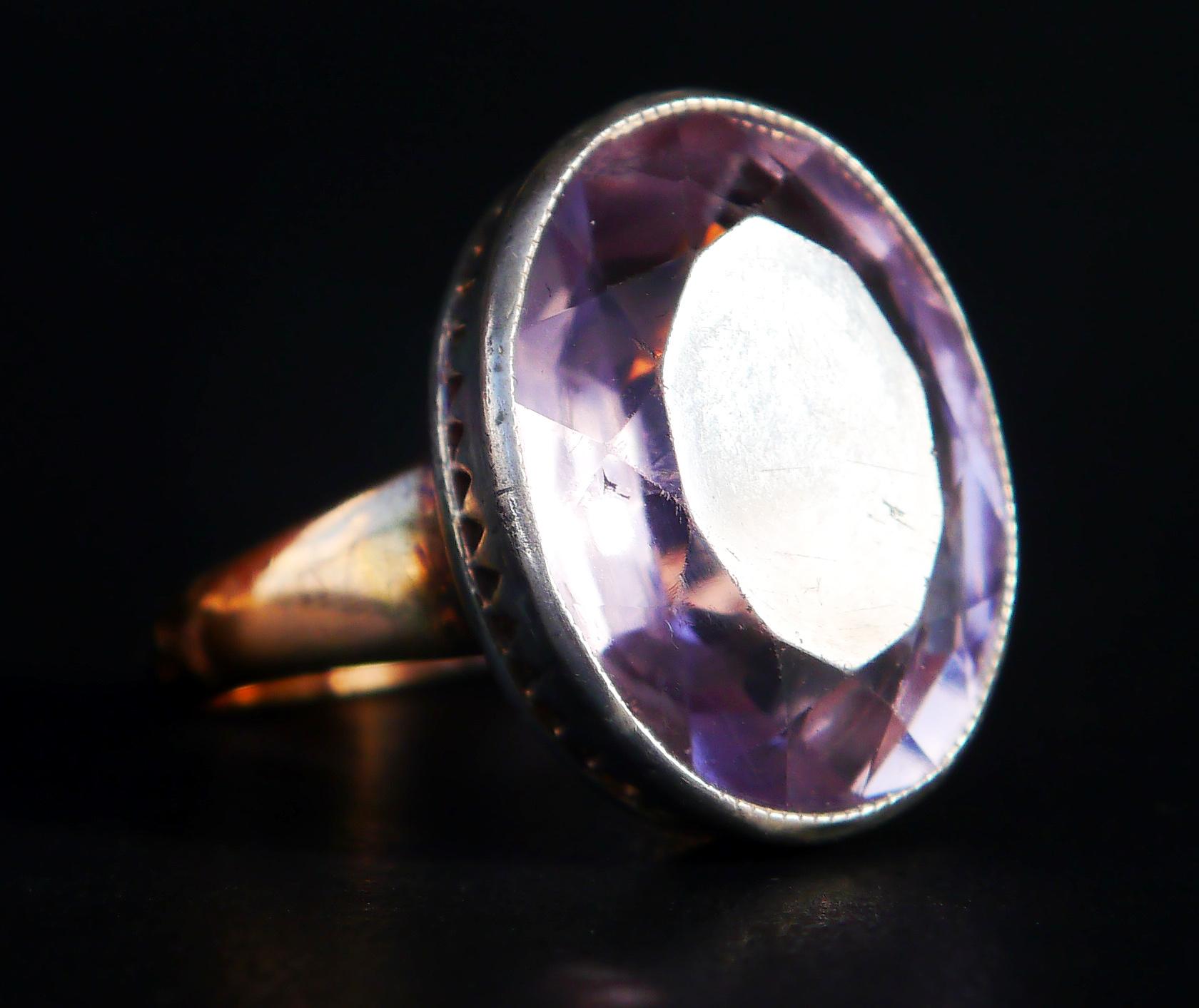 Art Deco 1942 Nordic Ring 9ct Amethyst solid 18K Gold Silver Size Ø 6.5US/6gr For Sale