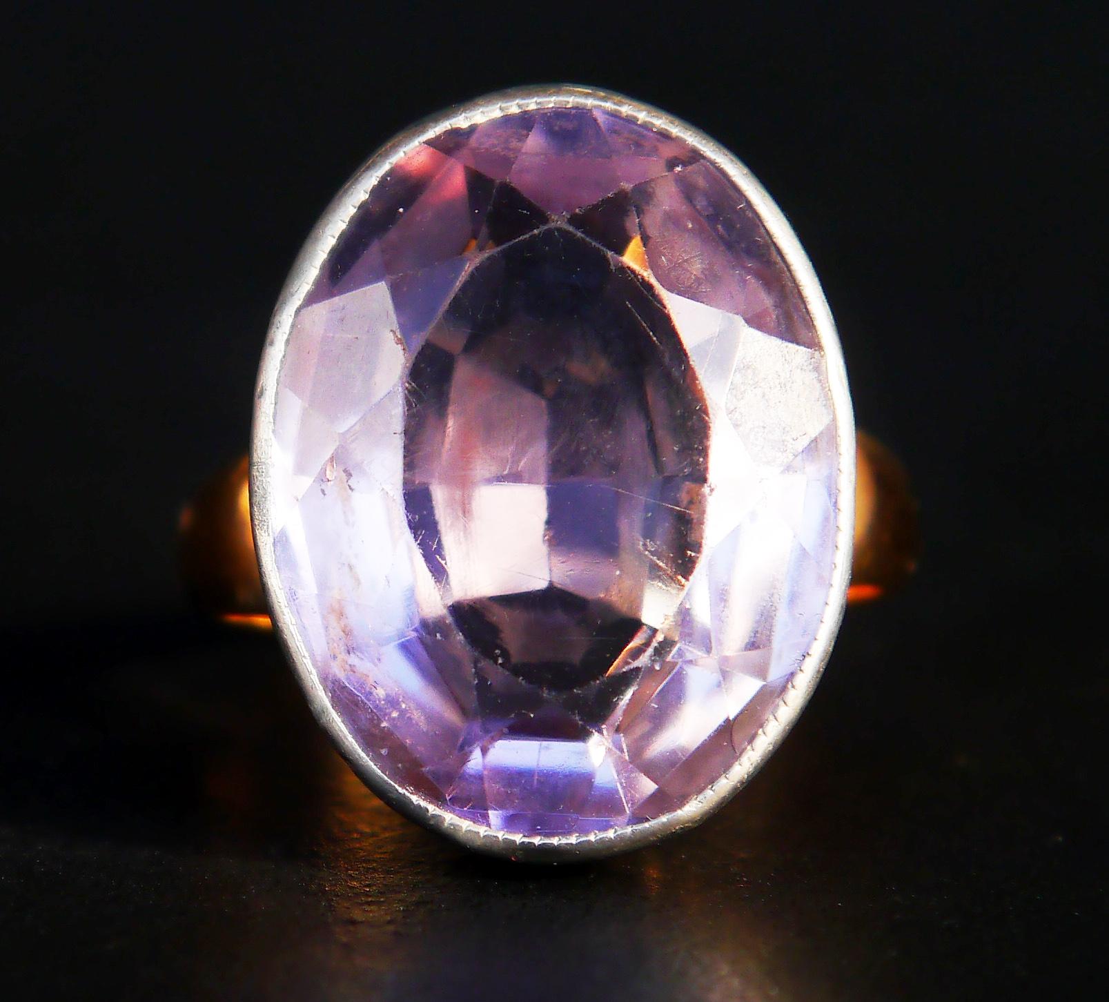 Oval Cut 1942 Nordic Ring 9ct Amethyst solid 18K Gold Silver Size Ø 6.5US/6gr For Sale