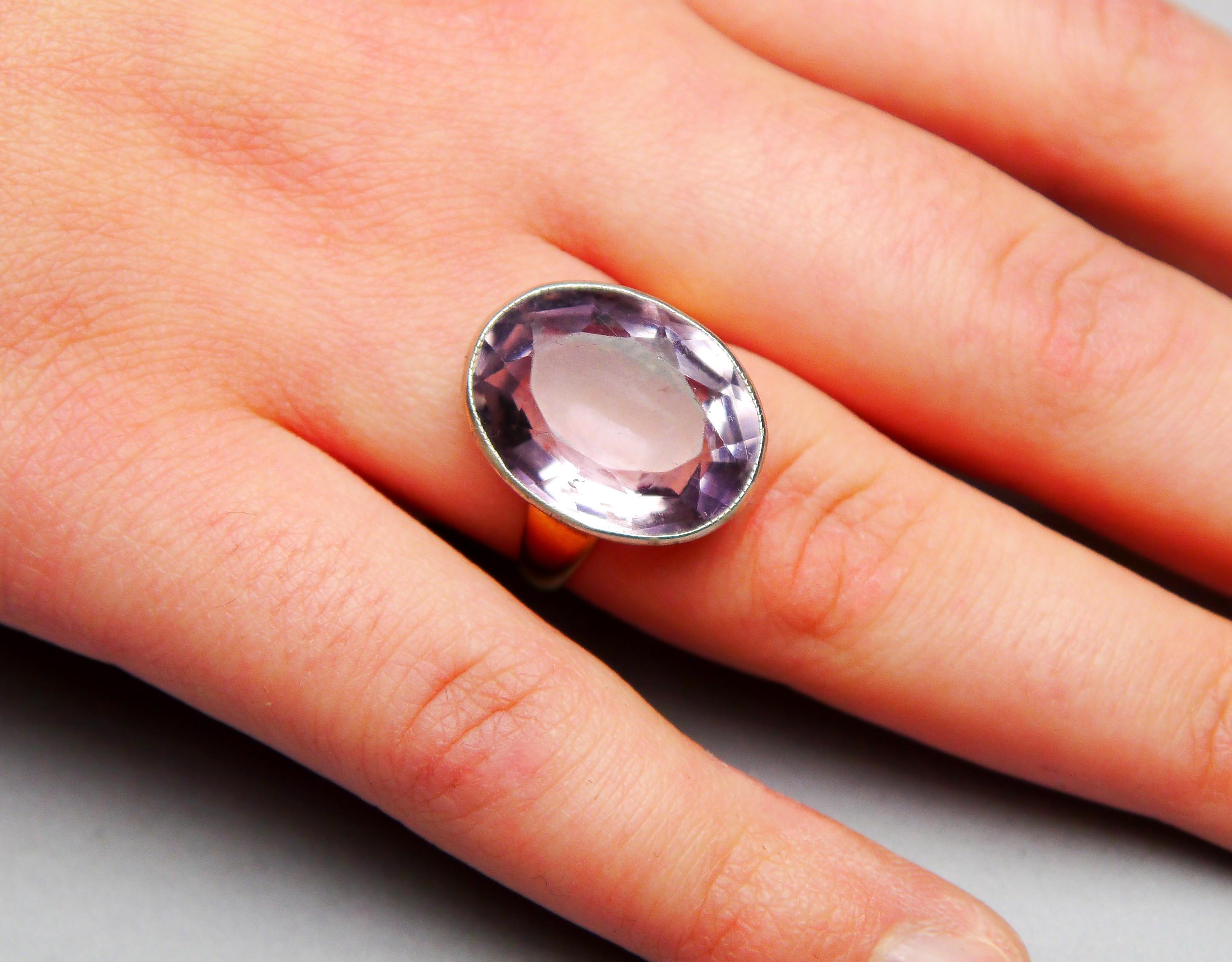 Women's 1942 Nordic Ring 9ct Amethyst solid 18K Gold Silver Size Ø 6.5US/6gr For Sale