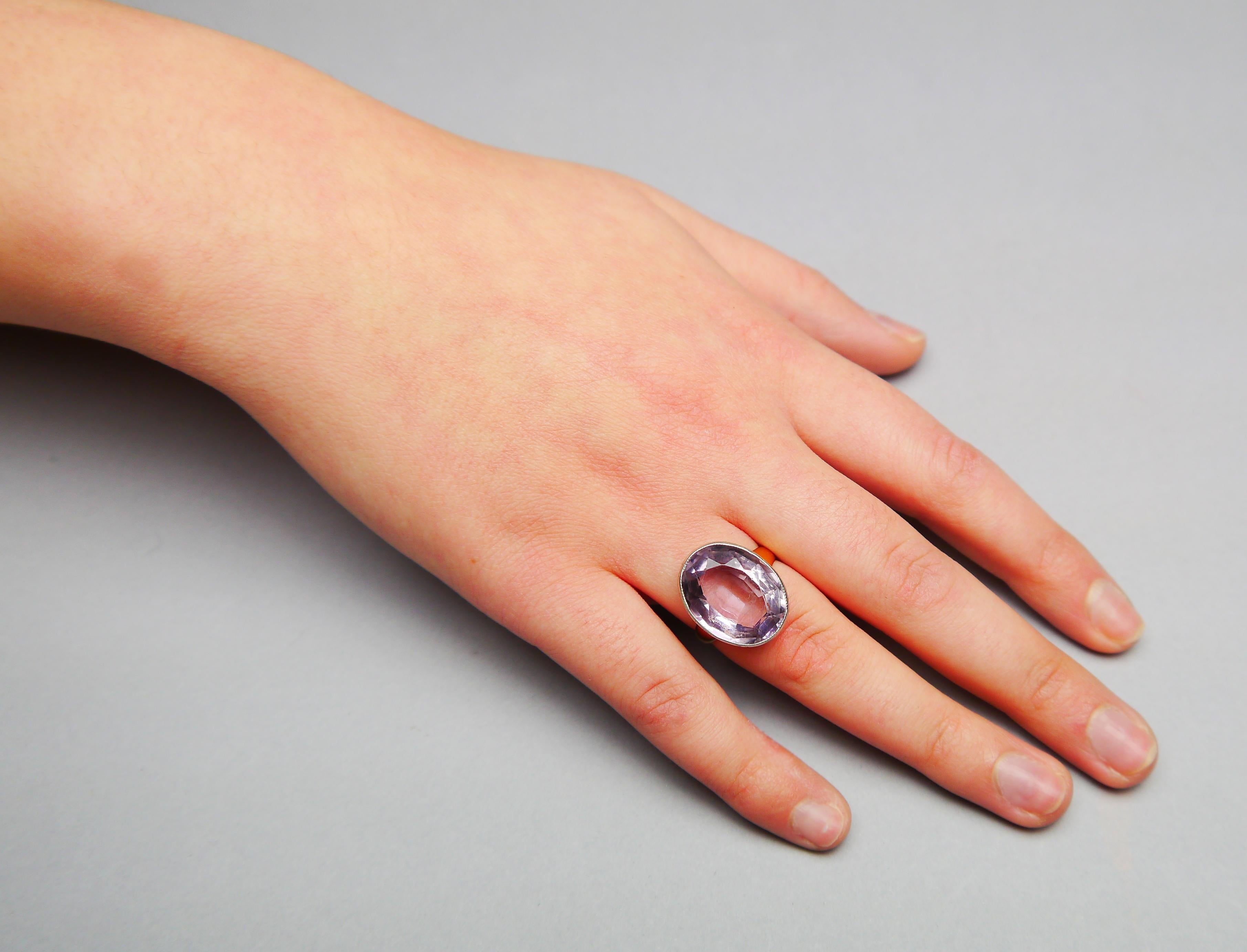 1942 Nordic Ring 9ct Amethyst solid 18K Gold Silver Size Ø 6.5US/6gr For Sale 1