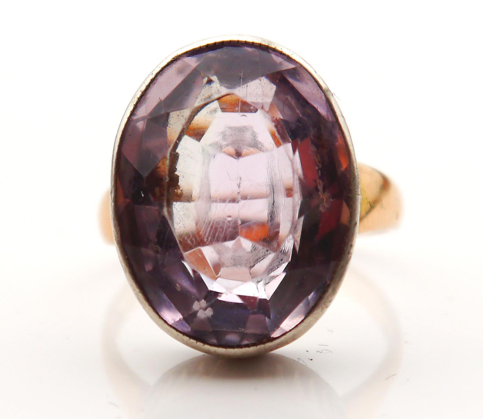 1942 Nordic Ring 9ct Amethyst solid 18K Gold Silver Size Ø 6.5US/6gr For Sale 2