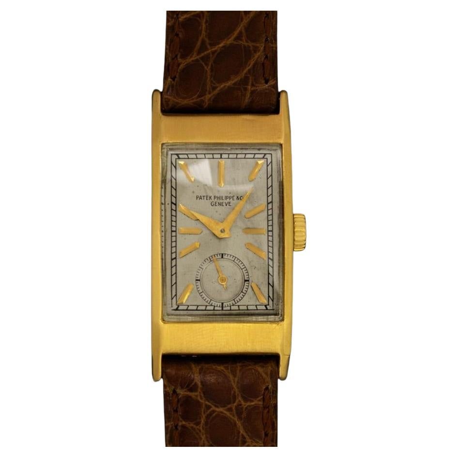 1942 Patek Philippe "Tegolino" Vintage Montre rectangulaire pour homme en or 18 carats - Papiers