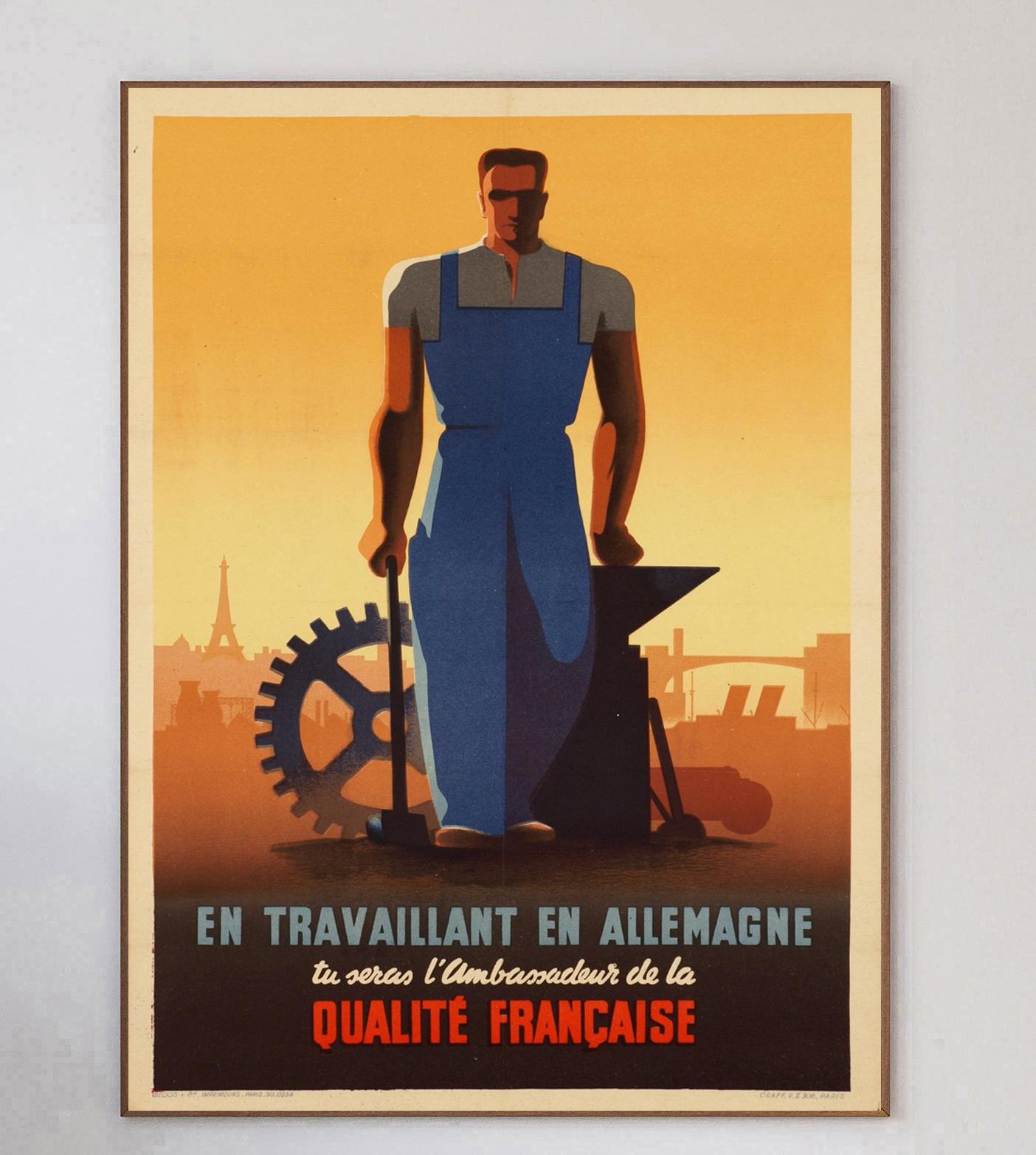 Beautiful rare poster urging people to go to Germany and be the ambassador of French quality or 