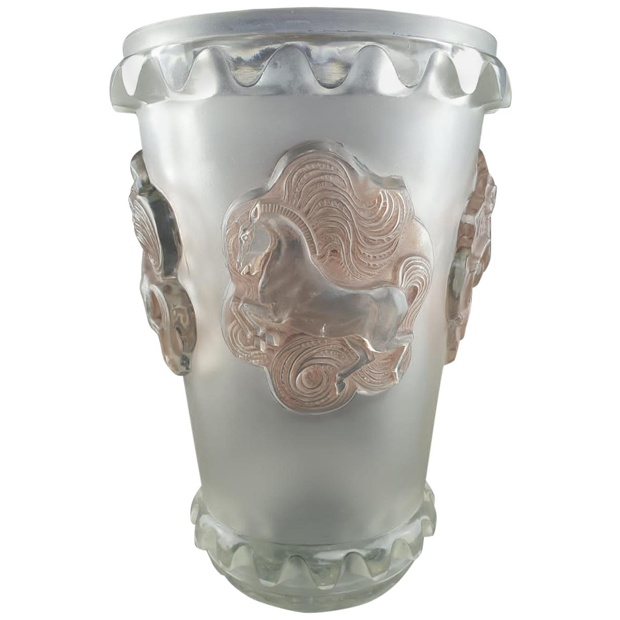 1942 René Lalique Camargue Vase in Frosted Glass with Sepia Patina