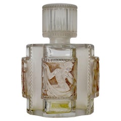 Vintage 1942 René Lalique Perfume Bottle Helene Glass with Sepia Patina