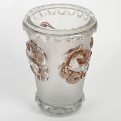 1942 Rene Lalique Vase Camargue Frosted Glass with Sepia Patina