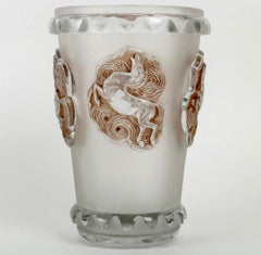 1942 Rene Lalique Vase Camargue Frosted Glass with Sepia Patina