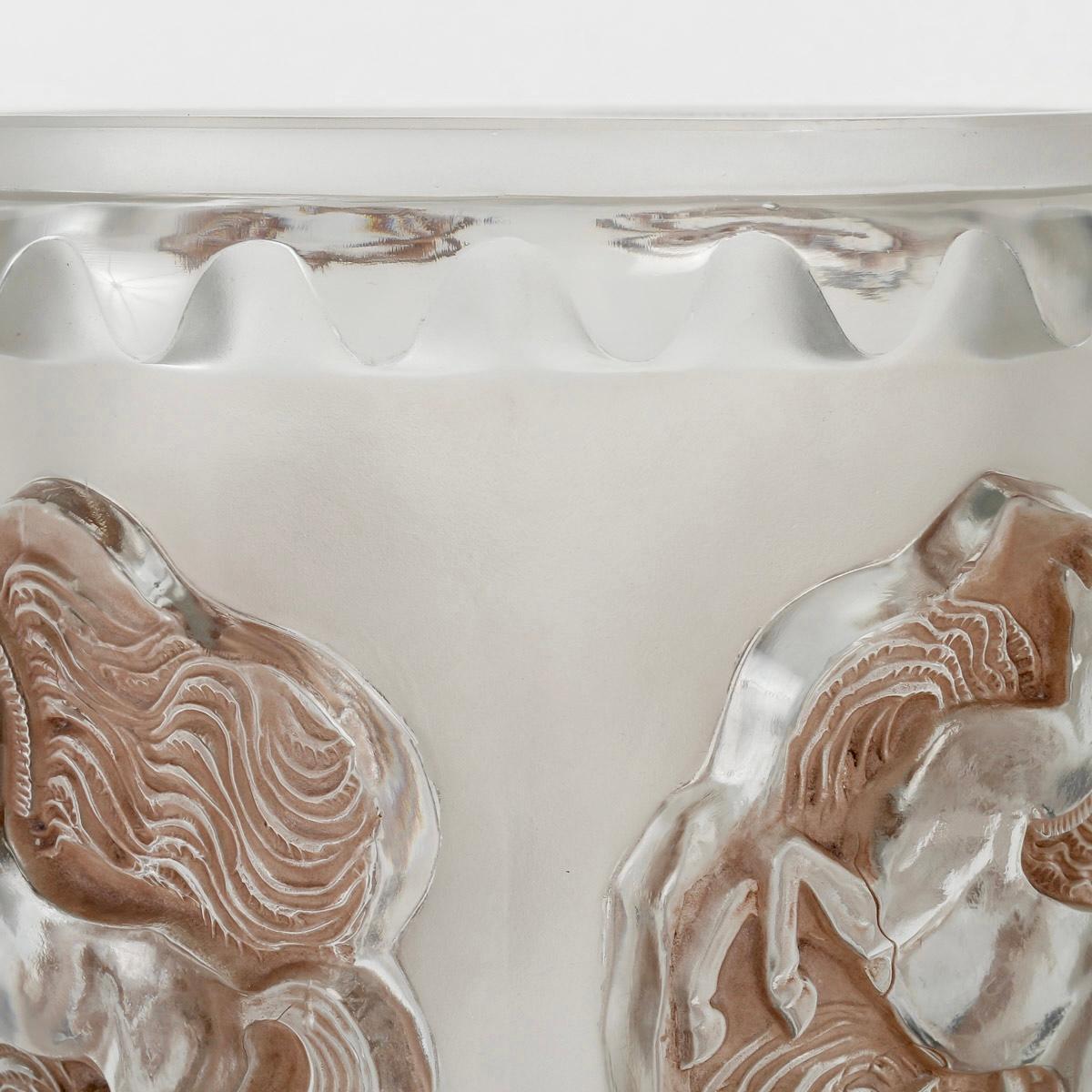 Mid-20th Century 1942 Rene Lalique Vase Camargue Frosted Glass with Sepia Patina For Sale