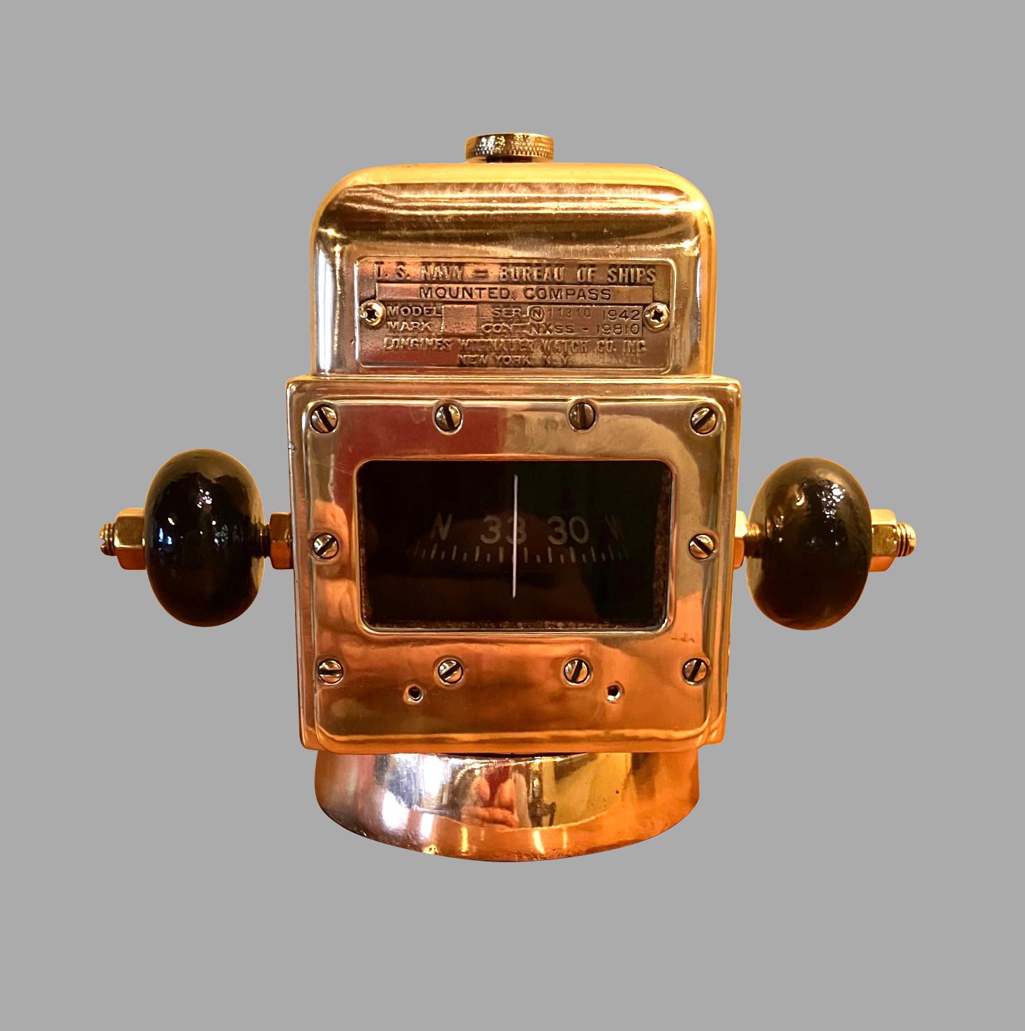 Industriel 1942 U.S. Navy Bureau of Ships Boussole montée par Longines Wittnauer Watch Co. en vente