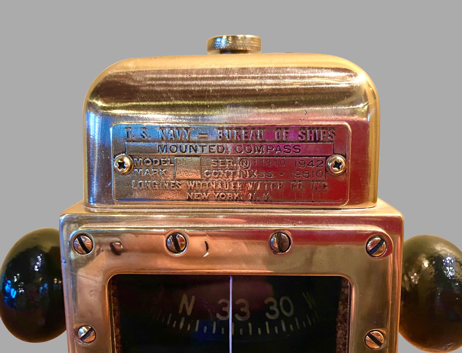 Américain 1942 U.S. Navy Bureau of Ships Boussole montée par Longines Wittnauer Watch Co. en vente