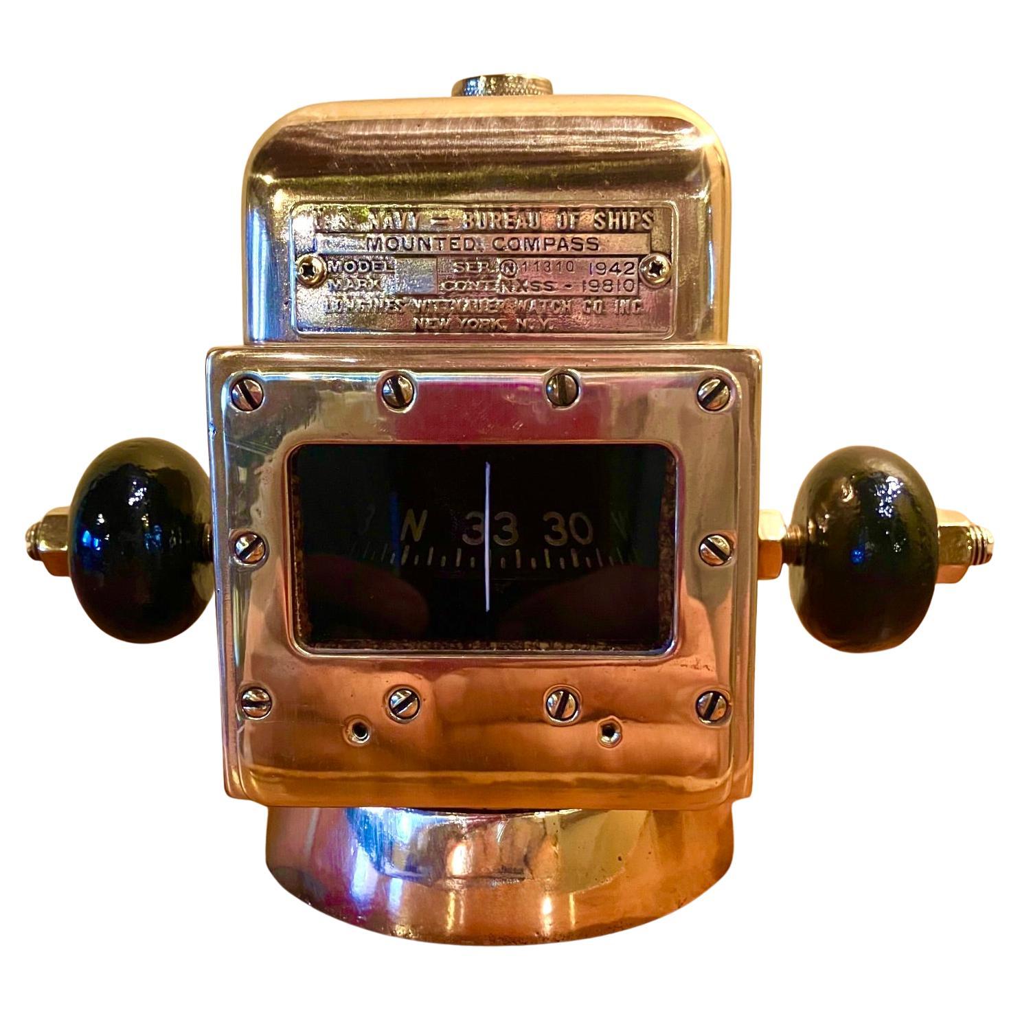 1942 U.S. Navy Bureau of Ships Boussole montée par Longines Wittnauer Watch Co. en vente