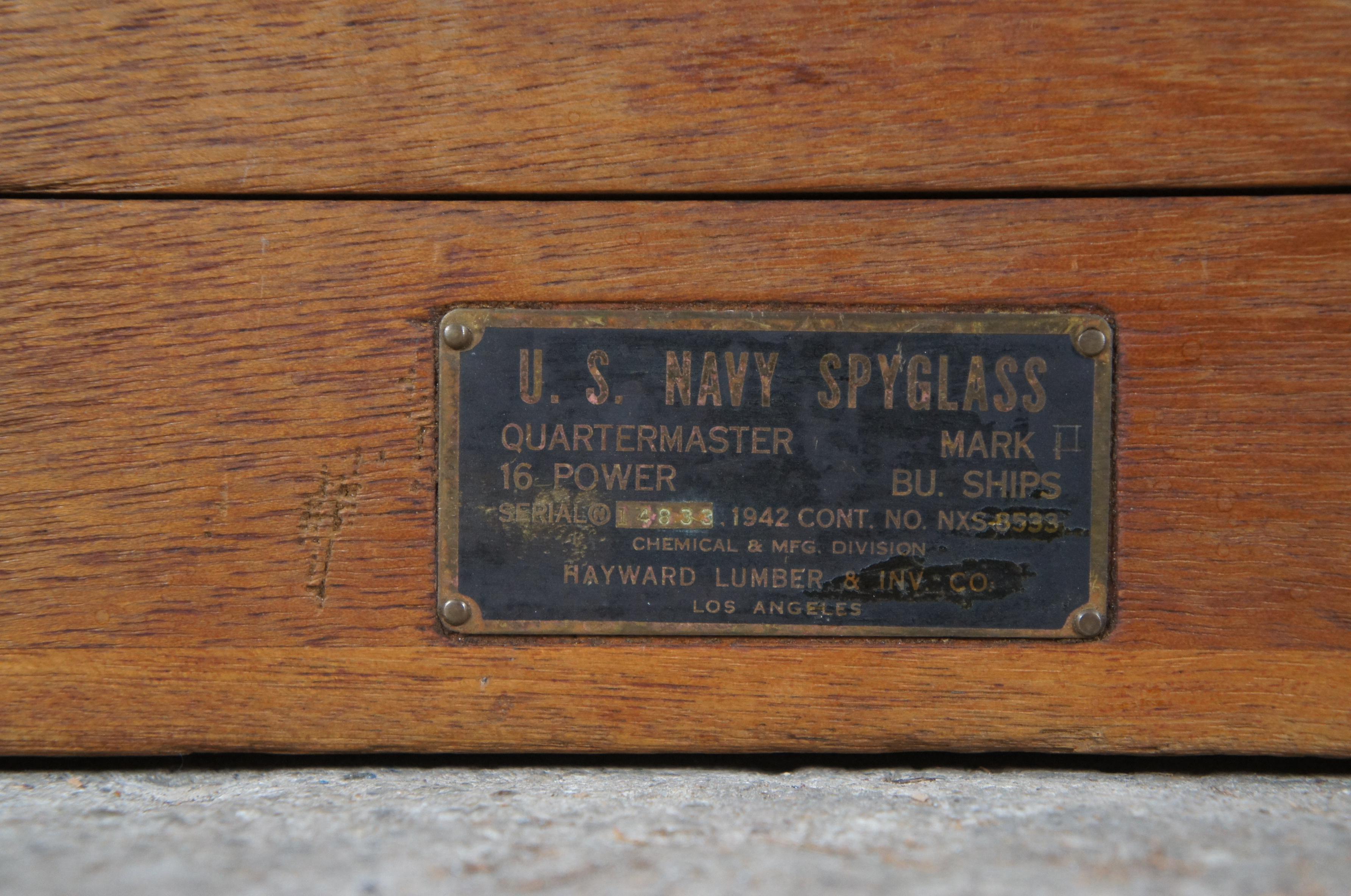 Metal 1942 US Navy Quartermasters Mark II Spyglass Military Maritime Ship Telescope  For Sale