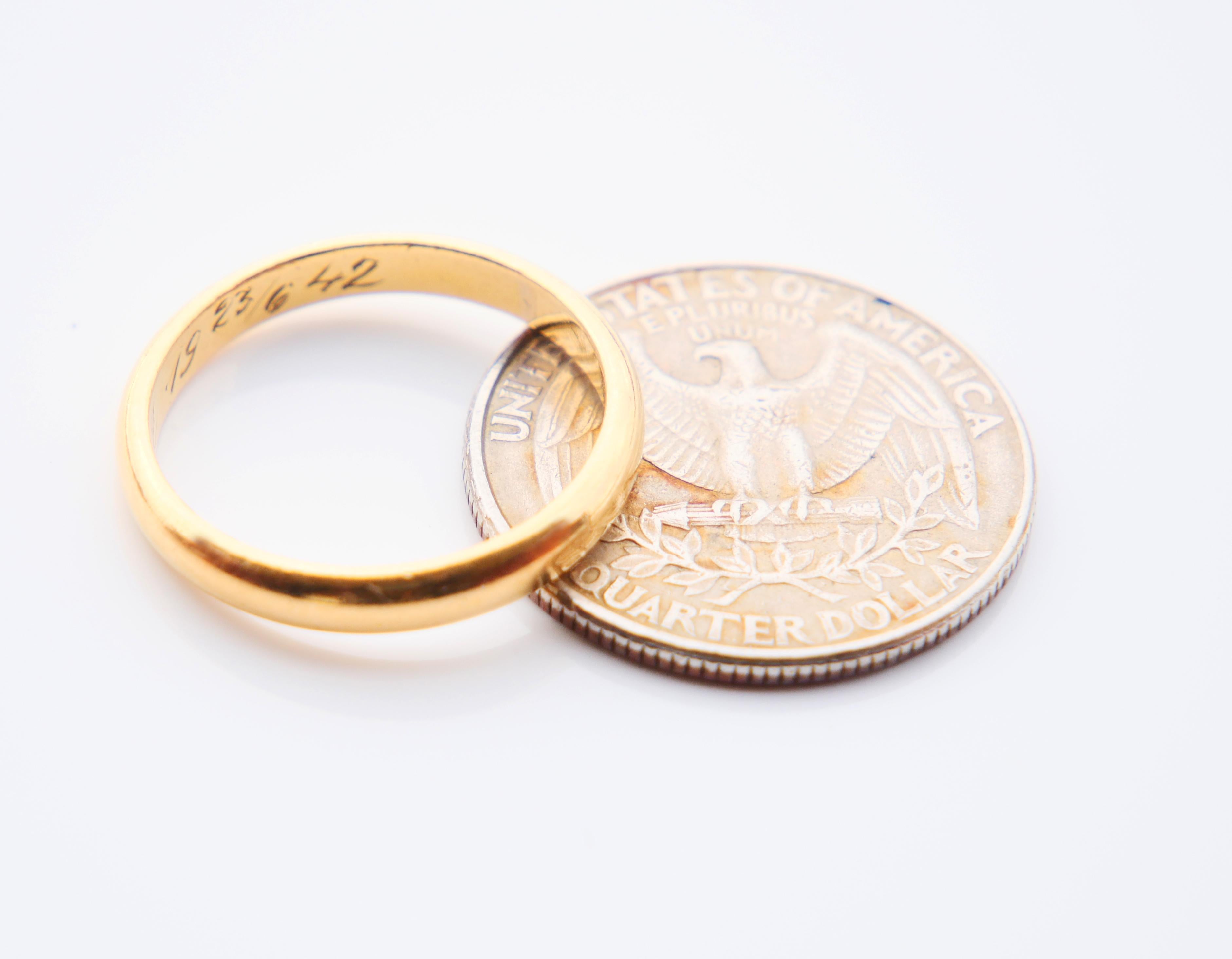 1942 Wedding Ring Unisex solid 20K Gold Ø 8.75 US / 4.4gr For Sale 2