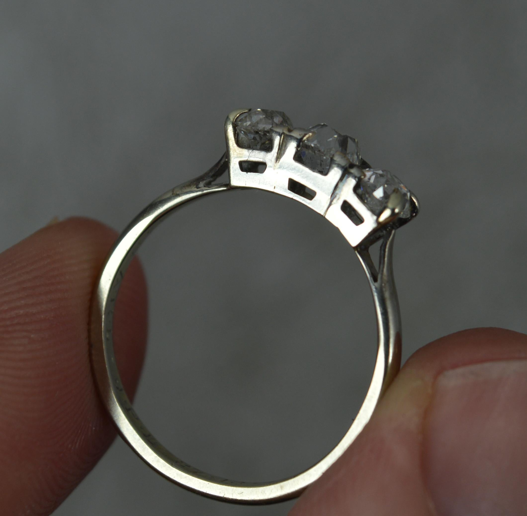 Women's 1943 0.85ct Old Mine Cut Diamond 18ct White Gold Trilogy Ring