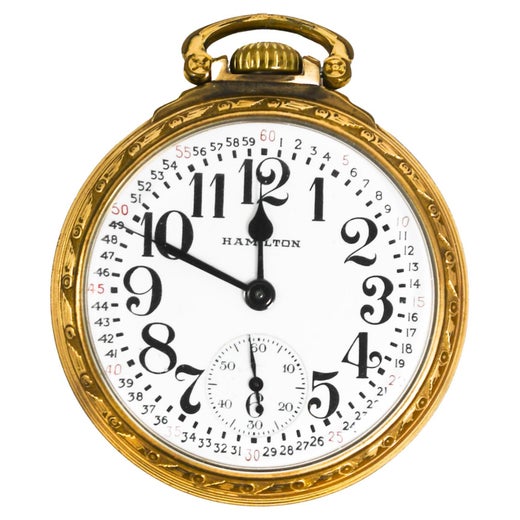 Hamilton Brass Pocket Watch with Display Back For Sale at 1stDibs