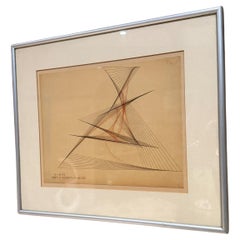 1943 Disegno d'arte astratta su carta firmato Winkler