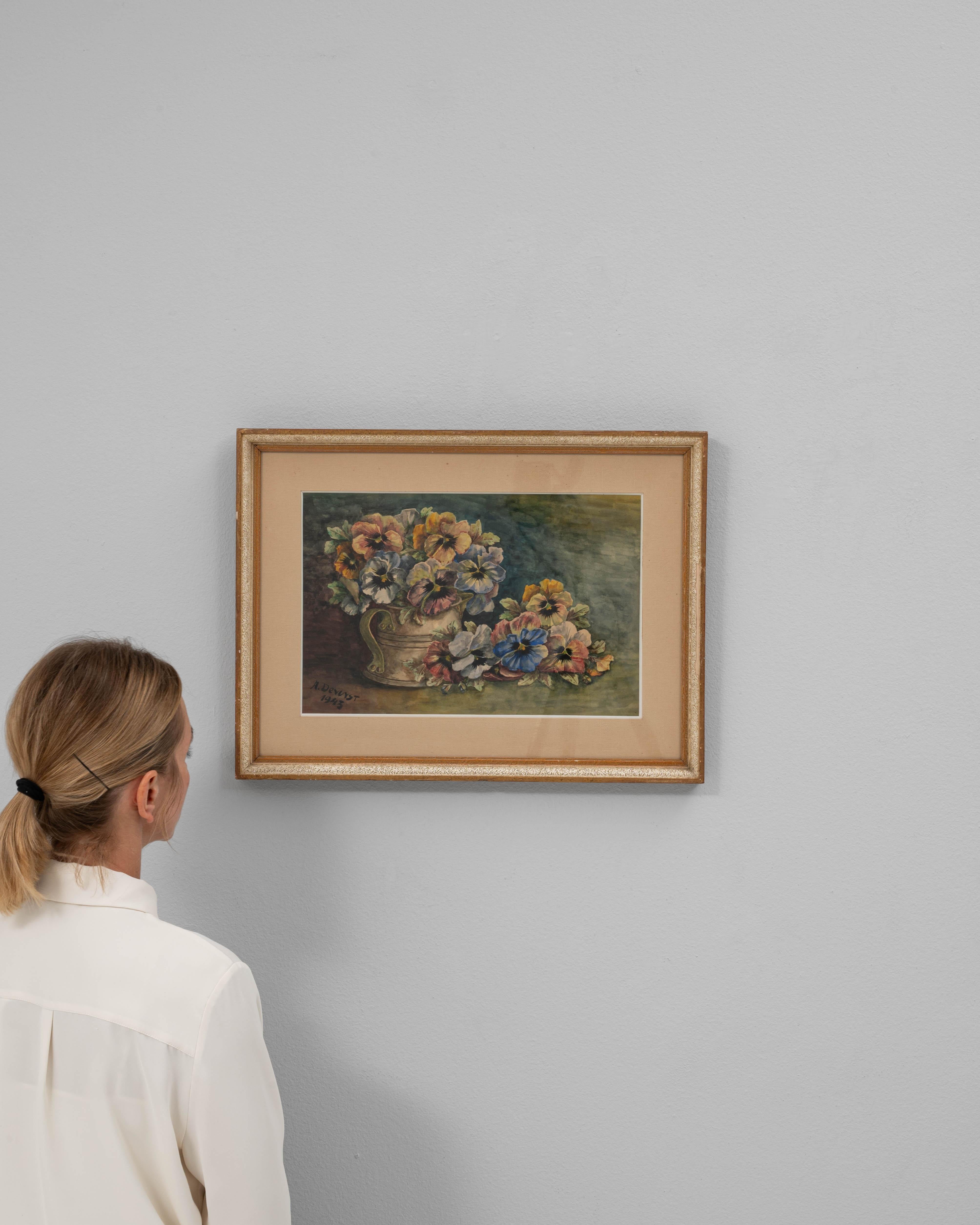 1943 Belgian Wall Art With Wooden Frame In Good Condition For Sale In High Point, NC