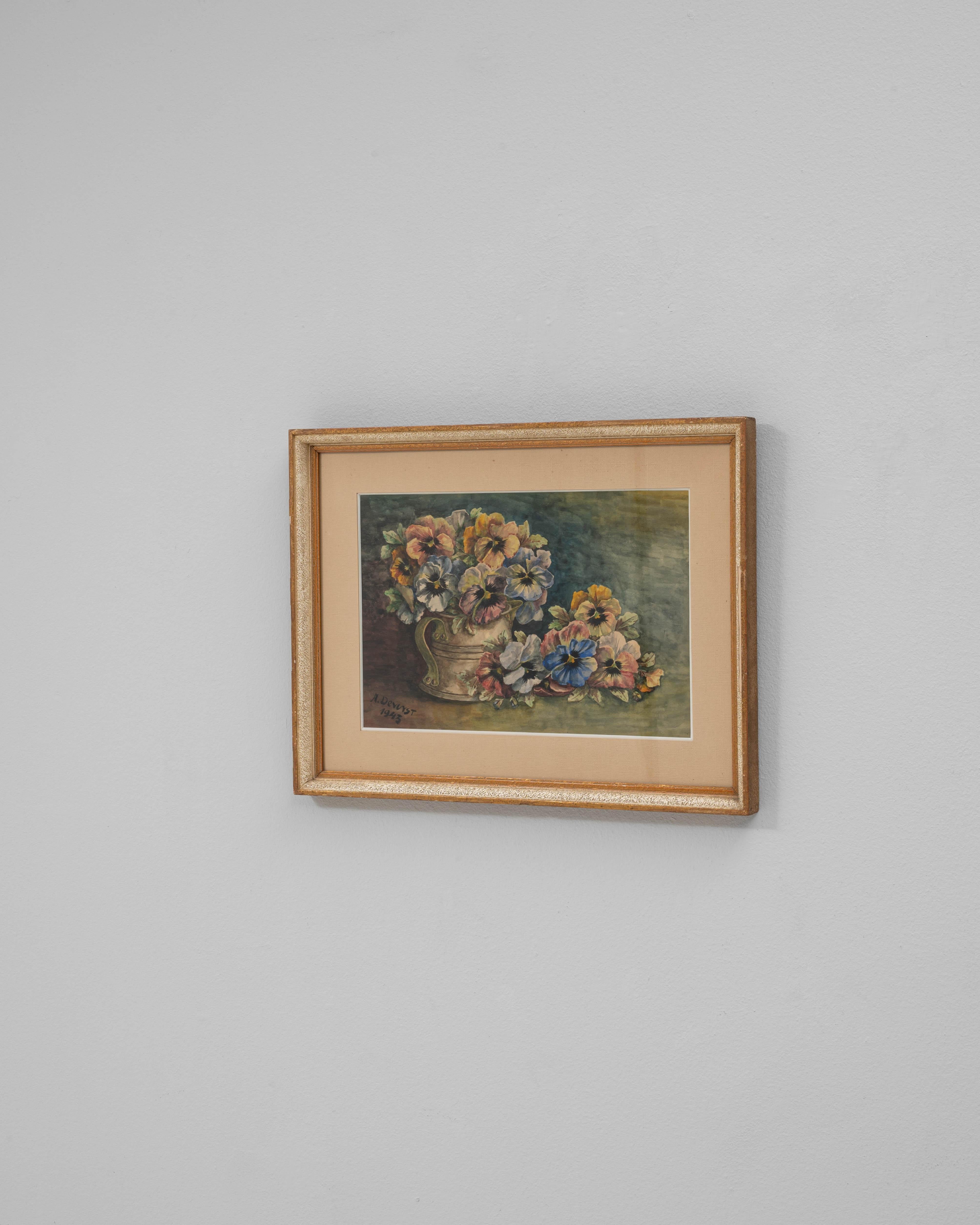 20th Century 1943 Belgian Wall Art With Wooden Frame For Sale