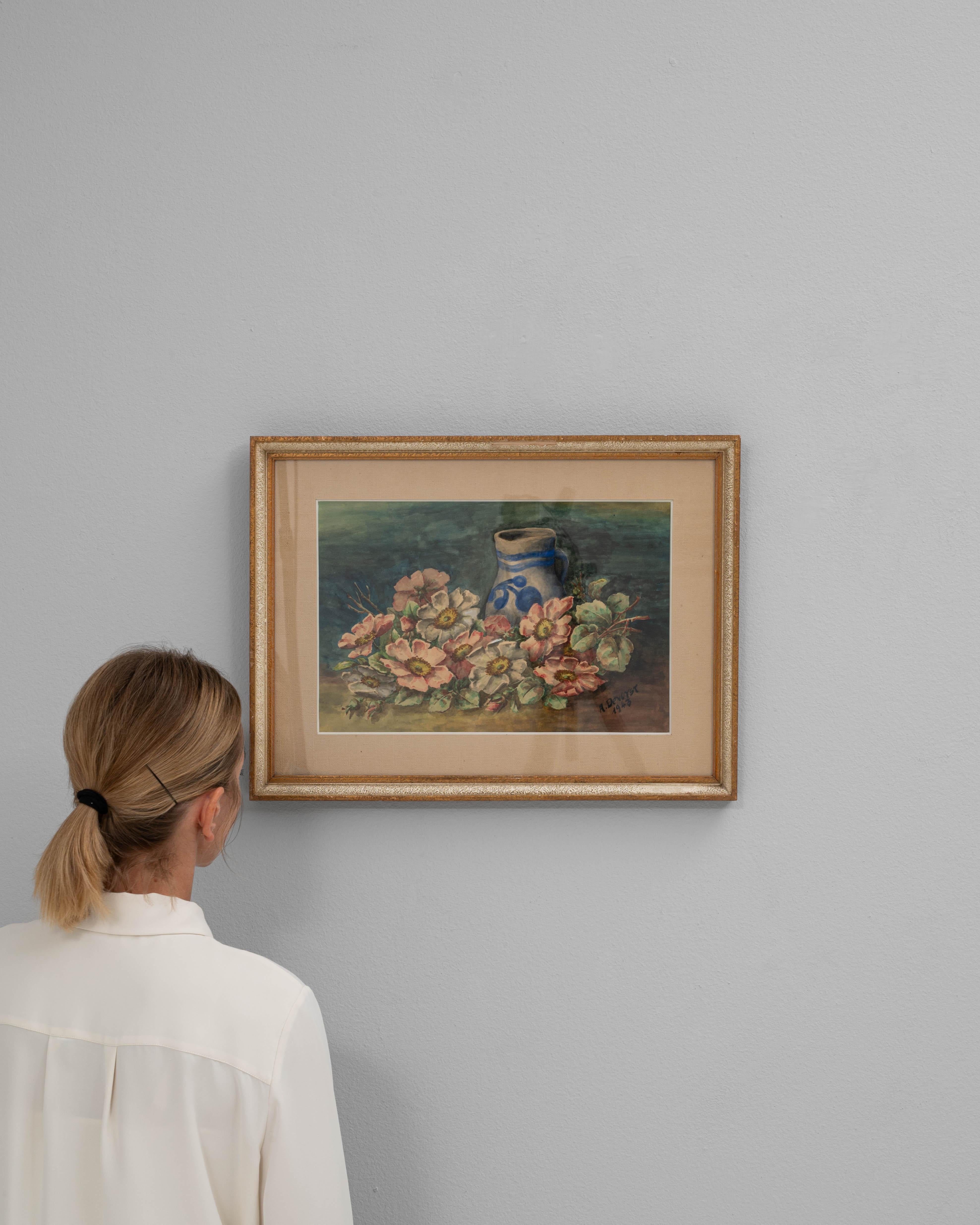 20th Century 1943 Belgian Wall Art With Wooden Frame For Sale