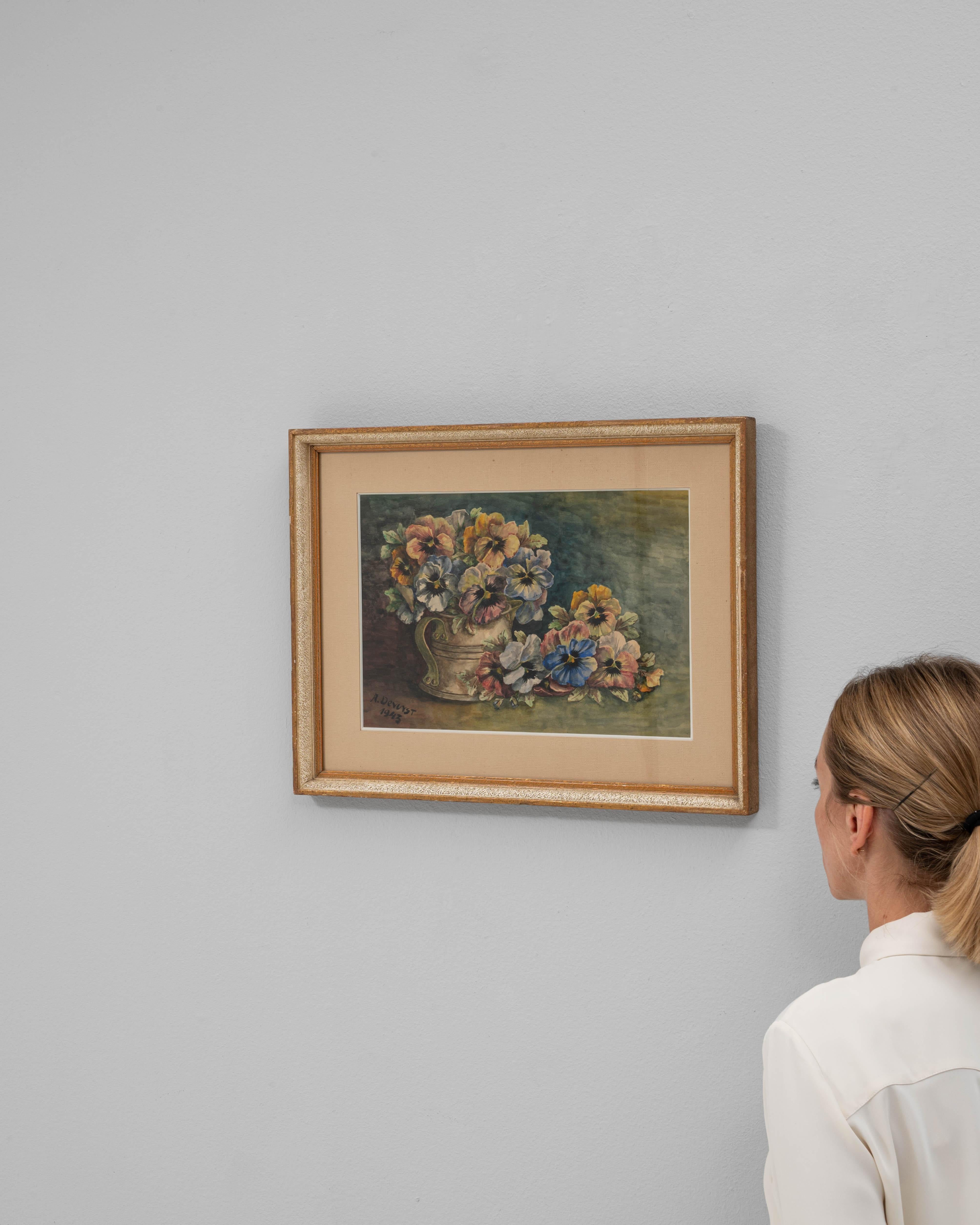 1943 Belgian Wall Art With Wooden Frame For Sale 1