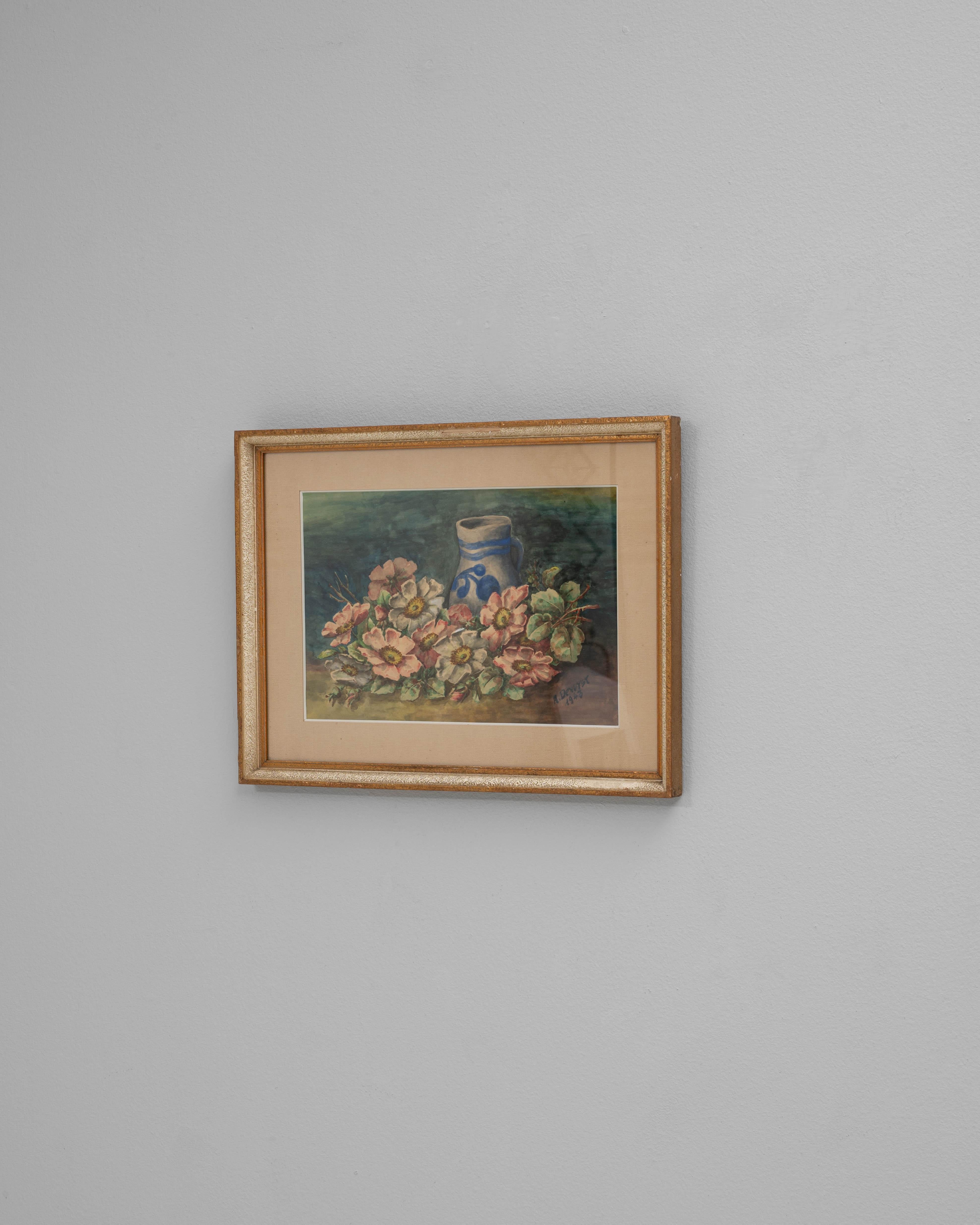 1943 Belgian Wall Art With Wooden Frame For Sale 1