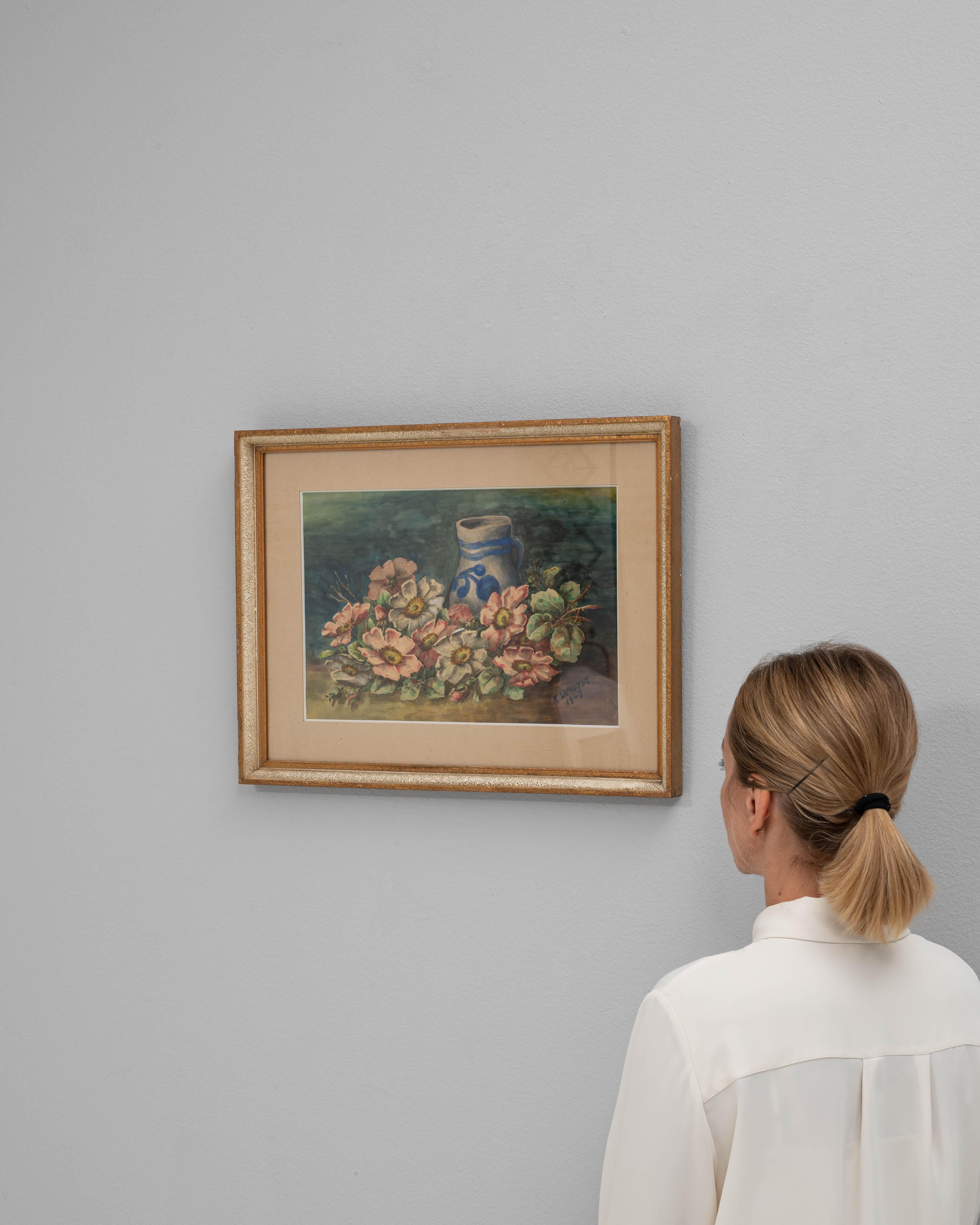 1943 Belgian Wall Art With Wooden Frame For Sale 2