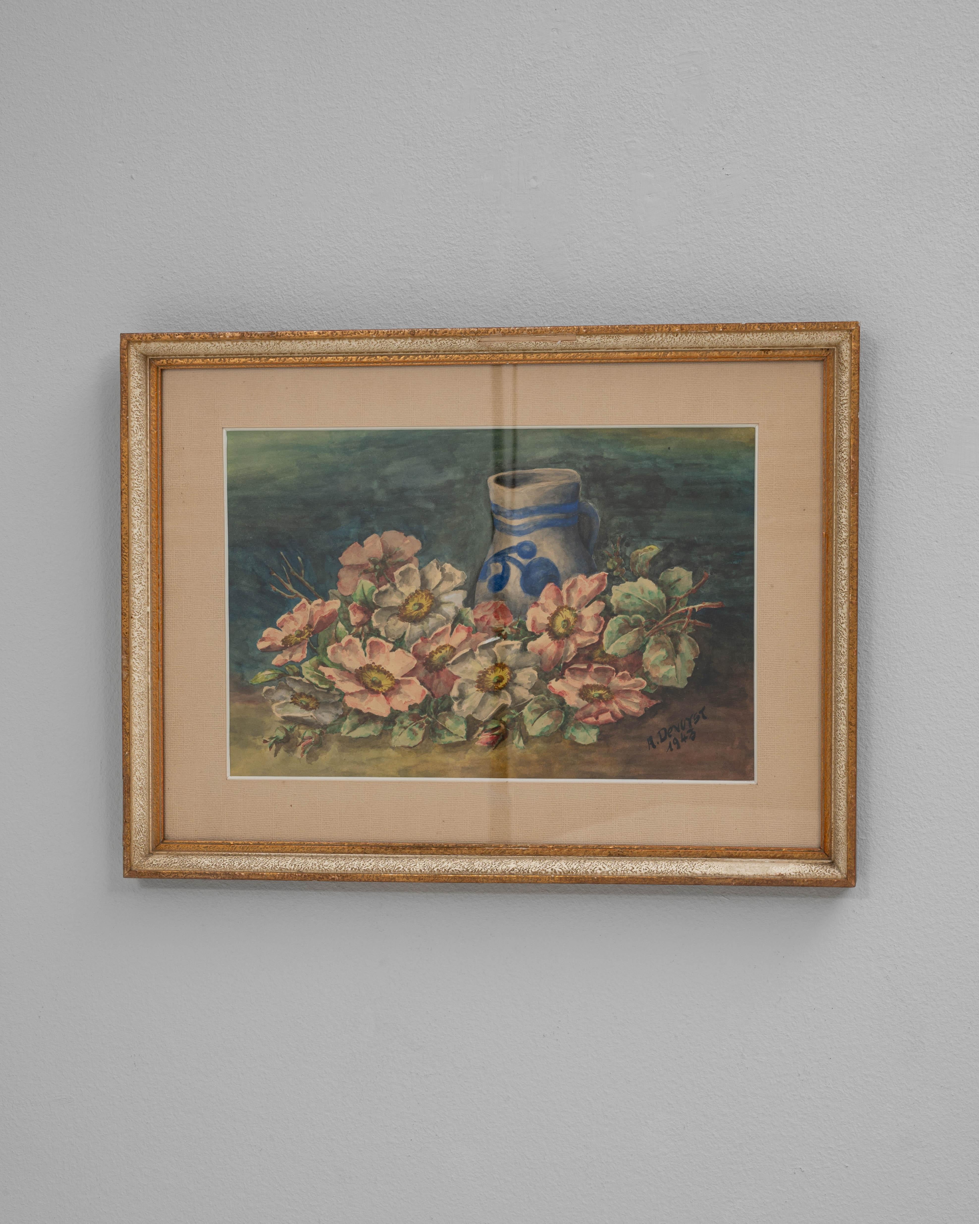 1943 Belgian Wall Art With Wooden Frame For Sale 3